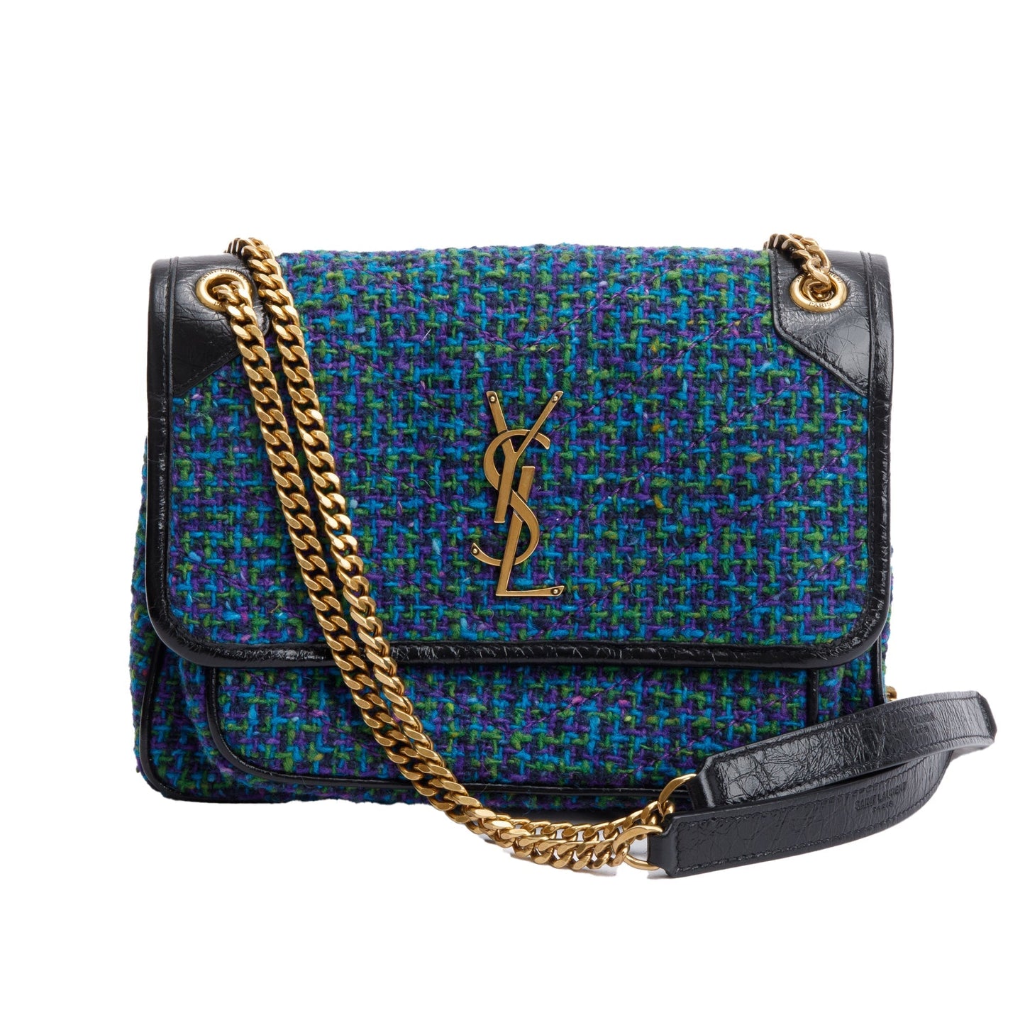 YSL Saint Laurent Tweed Niki Shoulder Bag Blue