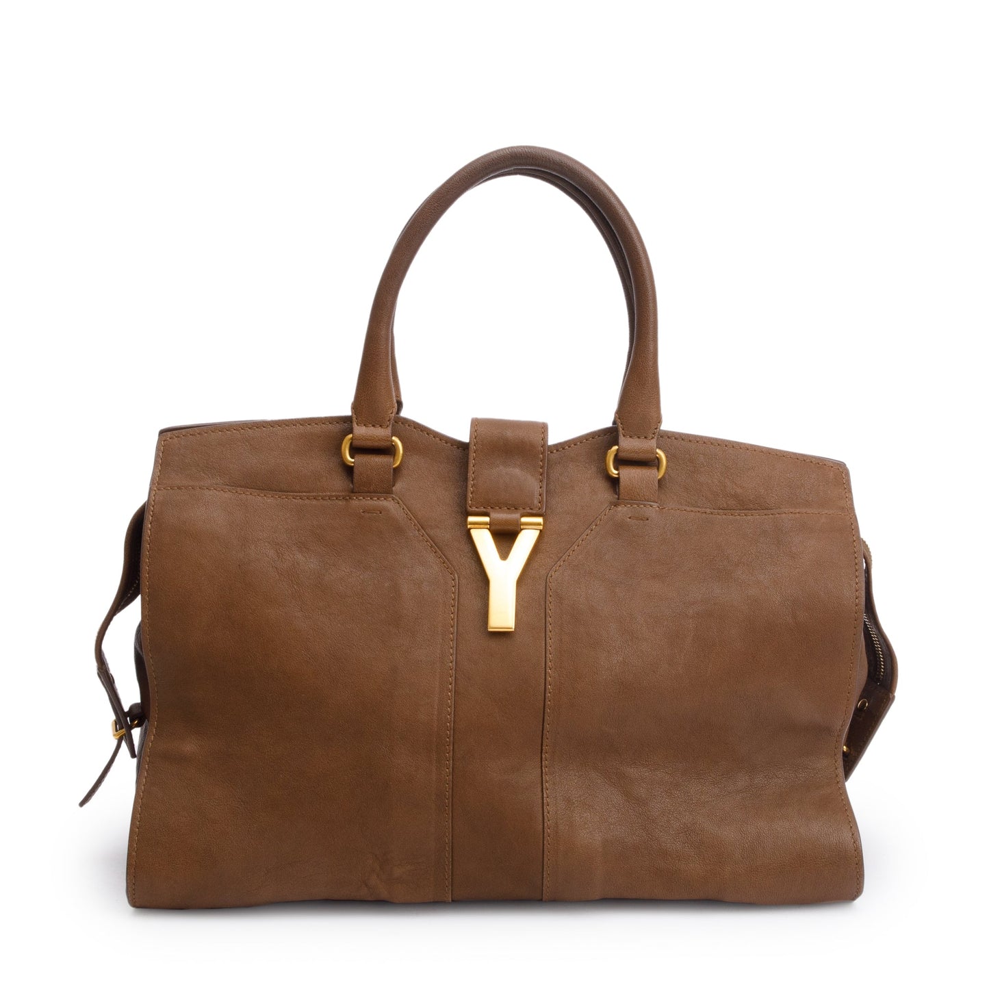 YSL Saint Laurent Calfskin Chyc Cabas Tote Bag Leather Brown