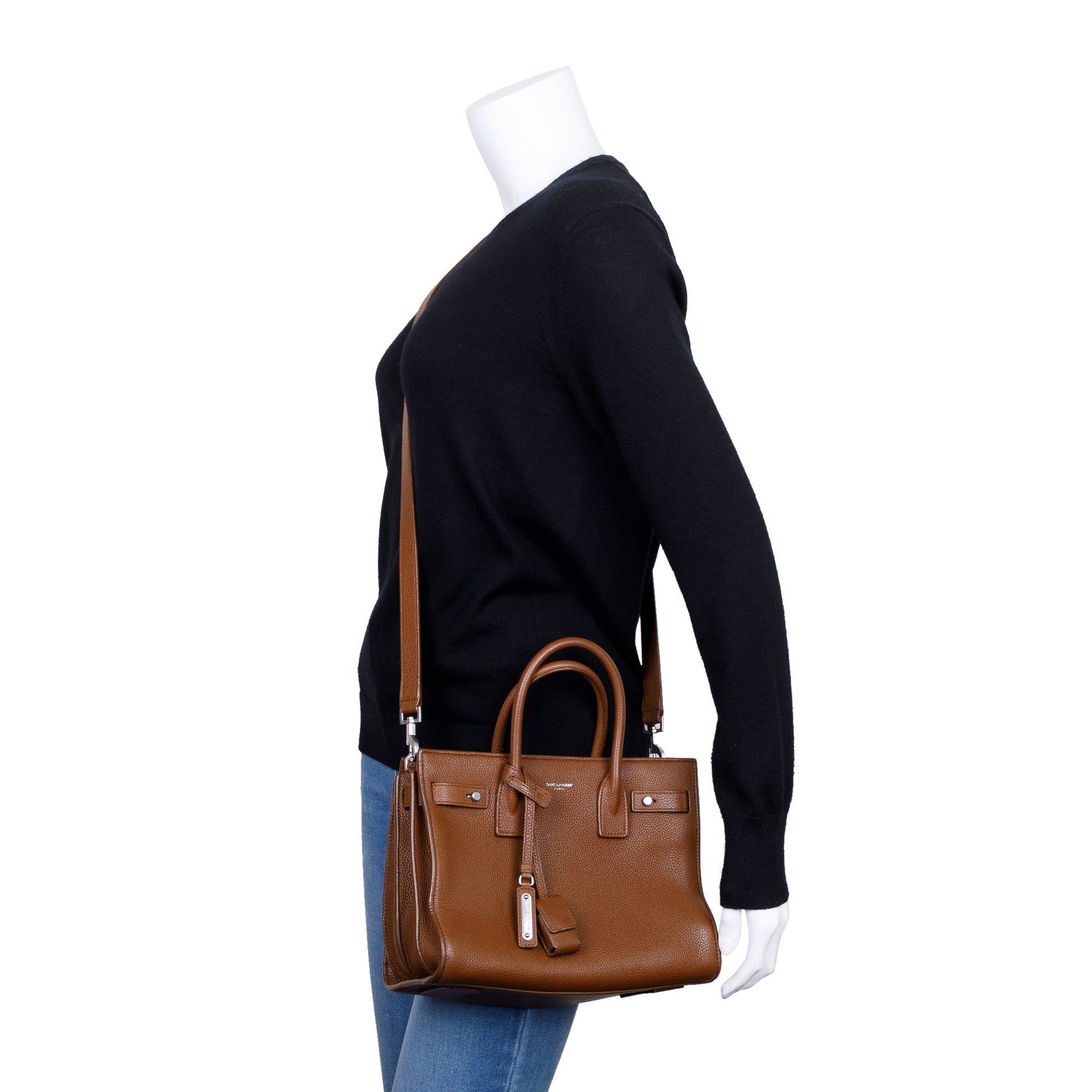 YSL Saint Laurent Grained Calfskin Baby Sac De Jour Travel Leather Brown Travel Bag