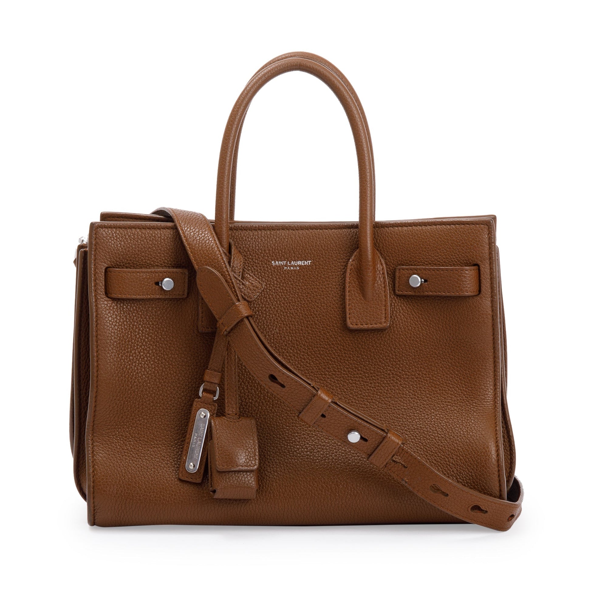 YSL Saint Laurent Grained Calfskin Baby Sac De Jour Travel Leather Brown Travel Bag