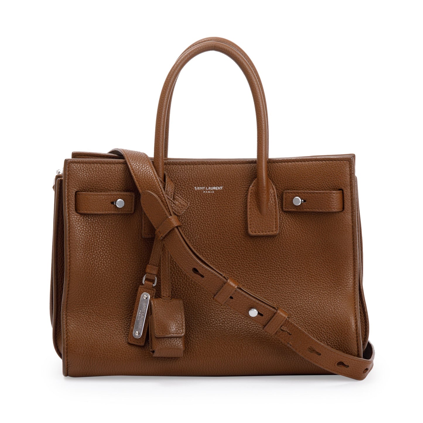 YSL Saint Laurent Grained Calfskin Baby Sac De Jour Travel Leather Brown Travel Bag