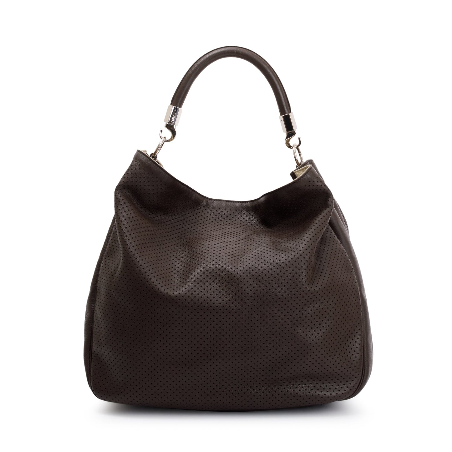 YSL Saint Laurent Perforated Roady Hobo Leather Brown Shoulder Bag