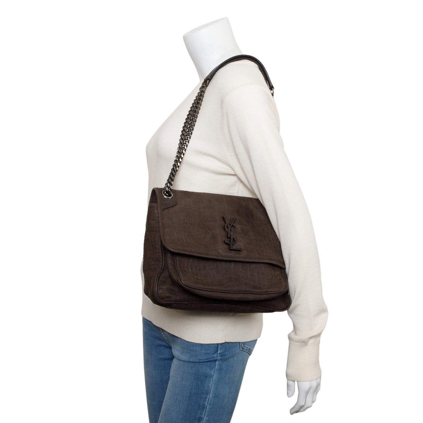 YSL Saint Laurent Niki Shoulder Bag Suede Brown
