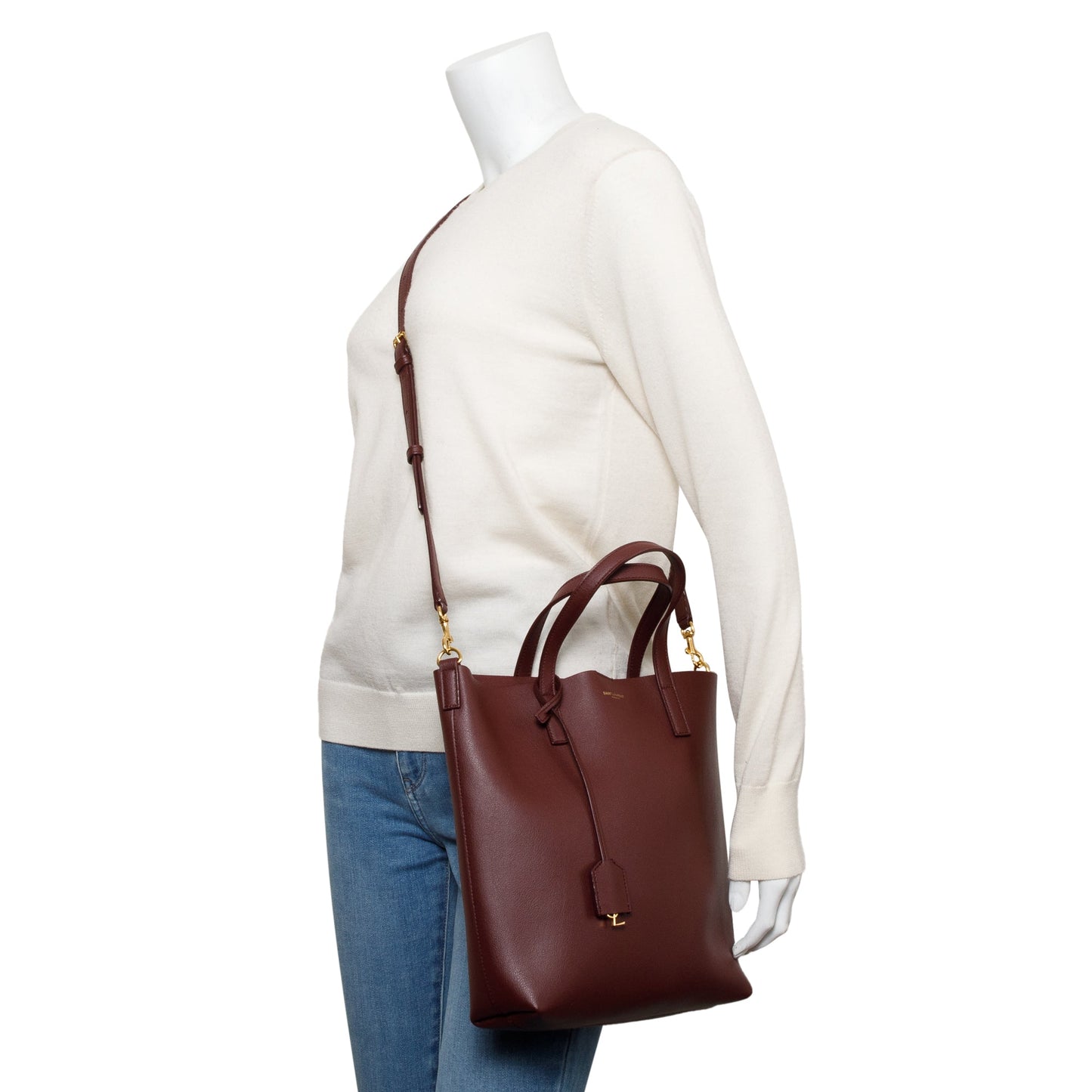 YSL Saint Laurent Burgundy Calfskin Toy Shopping Tote Leather Tote Bag