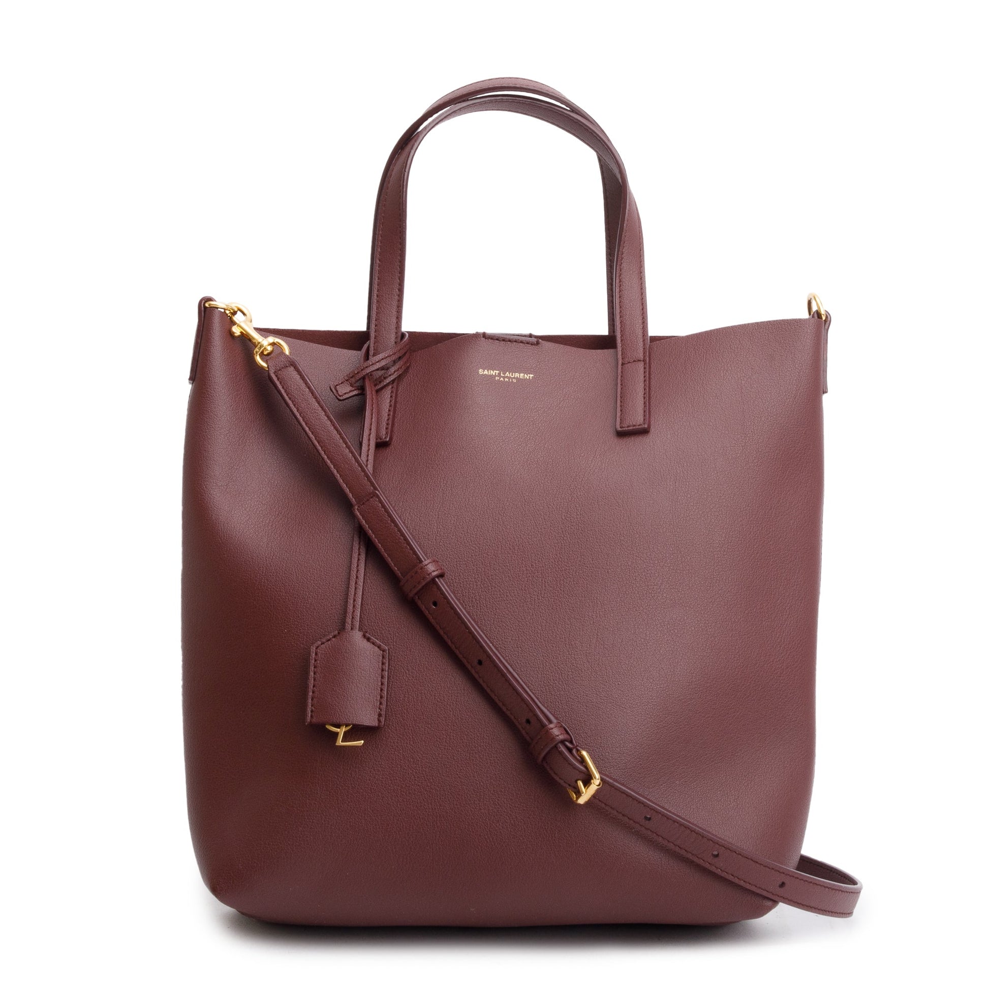 YSL Saint Laurent Burgundy Calfskin Toy Shopping Tote Leather Tote Bag