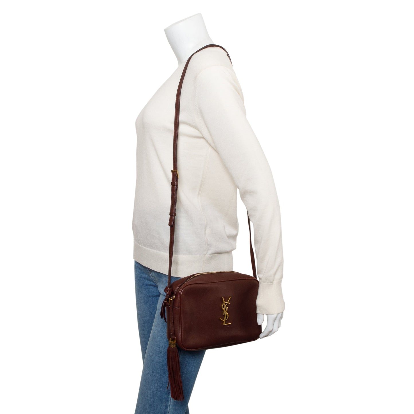 YSL Saint Laurent Burgundy Lou Camera Bag Leather Monogram Crossbody Bag