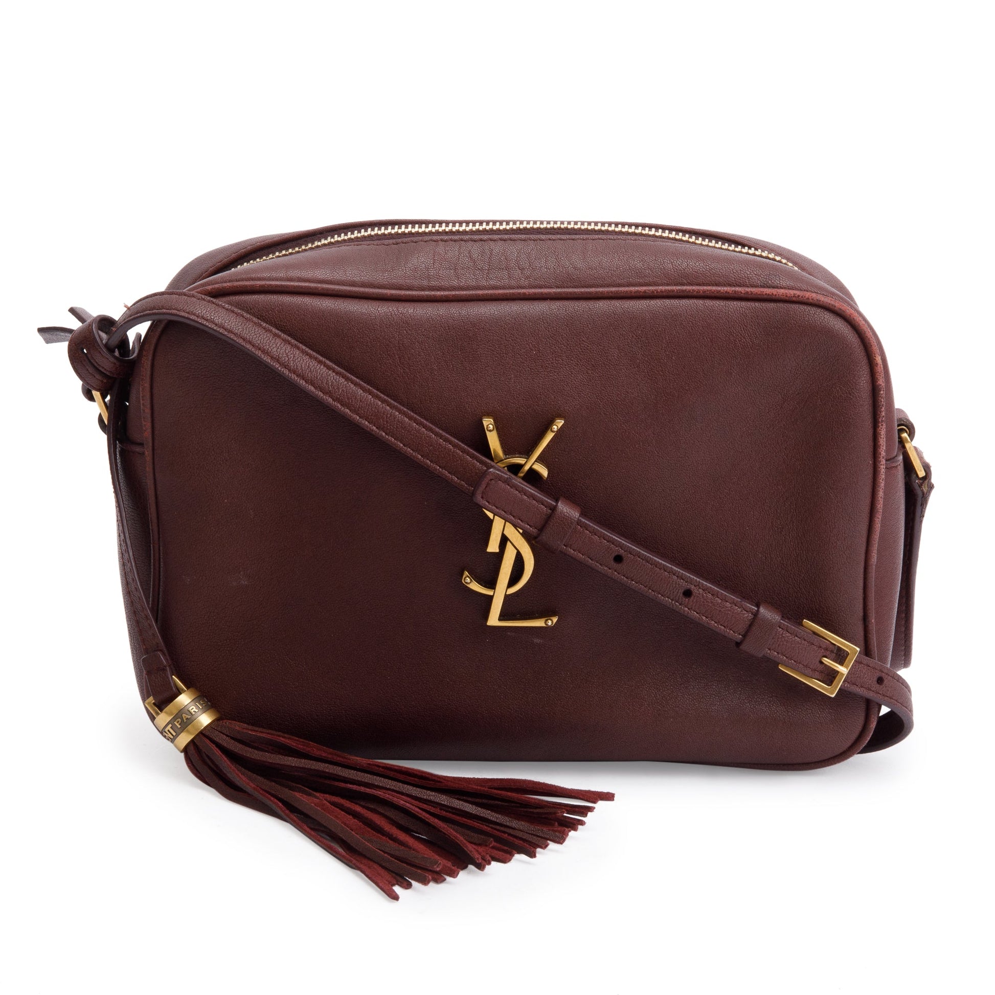 YSL Saint Laurent Burgundy Lou Camera Bag Leather Monogram Crossbody Bag