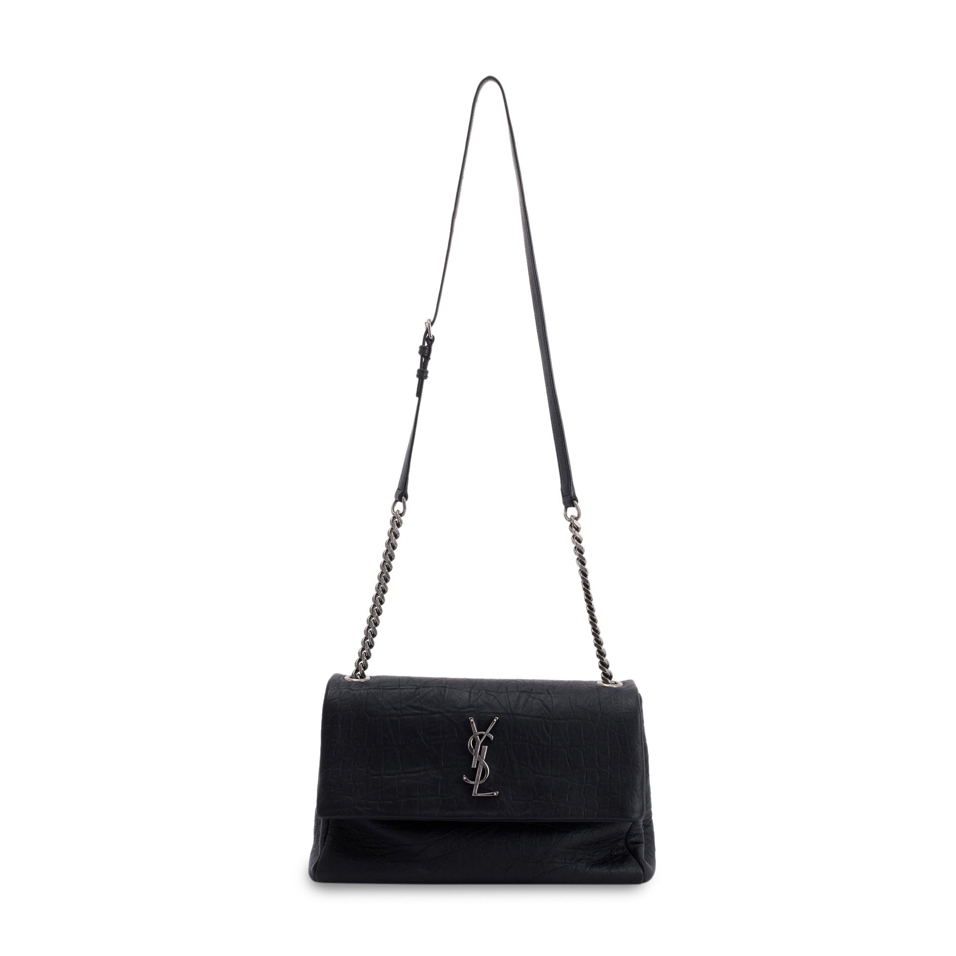 YSL Saint Laurent Crocodile Embossed West Hollywood Fold Over Bag Monogram Medium Travel Bag