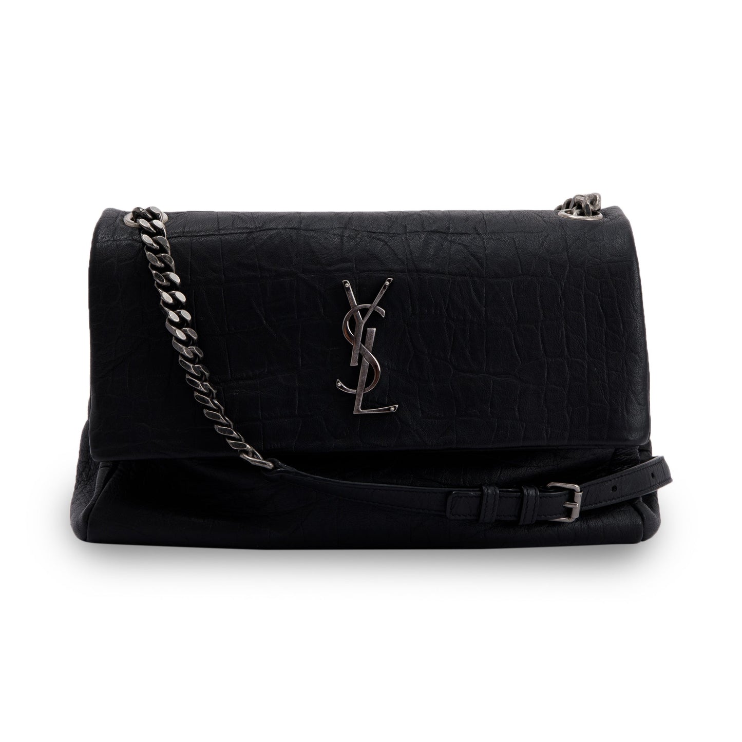 YSL Saint Laurent Crocodile Embossed West Hollywood Fold Over Bag Monogram Medium Travel Bag