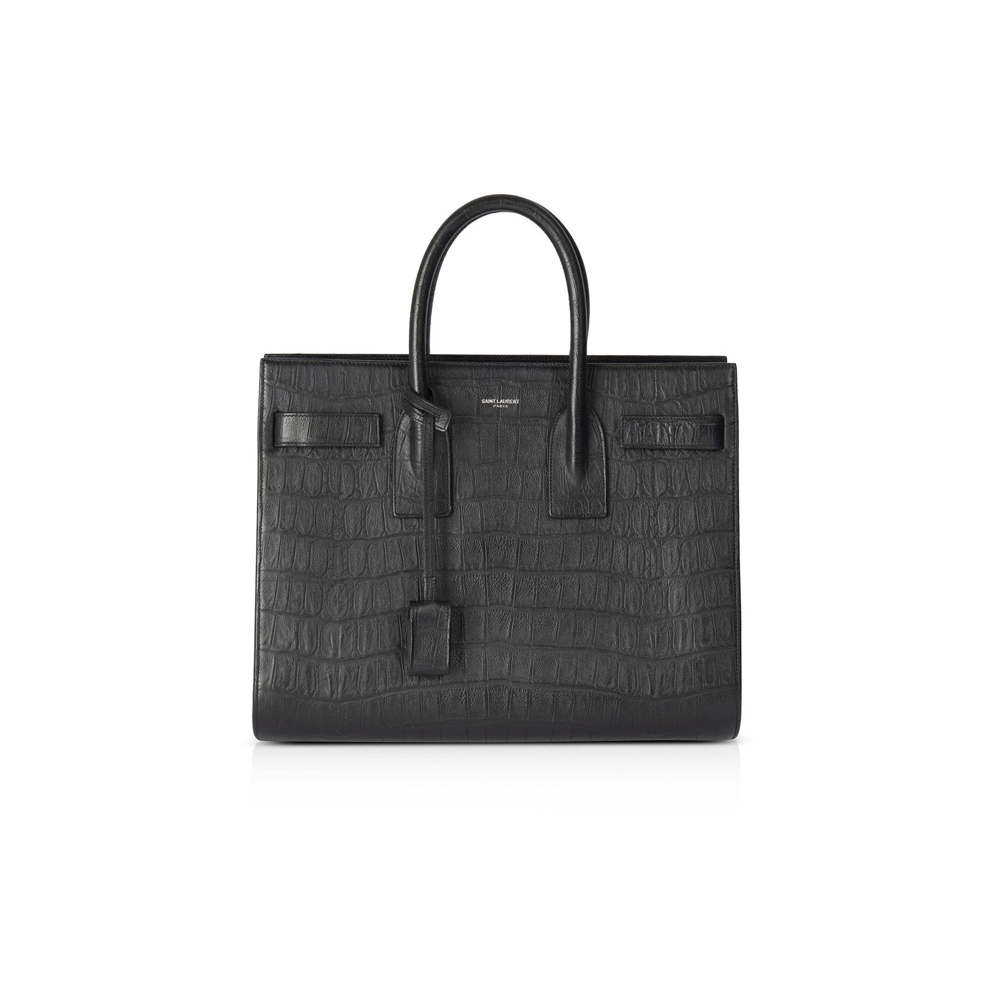 YSL Saint Laurent Embossed Crocodile Sac De Jour Travel Bag Small