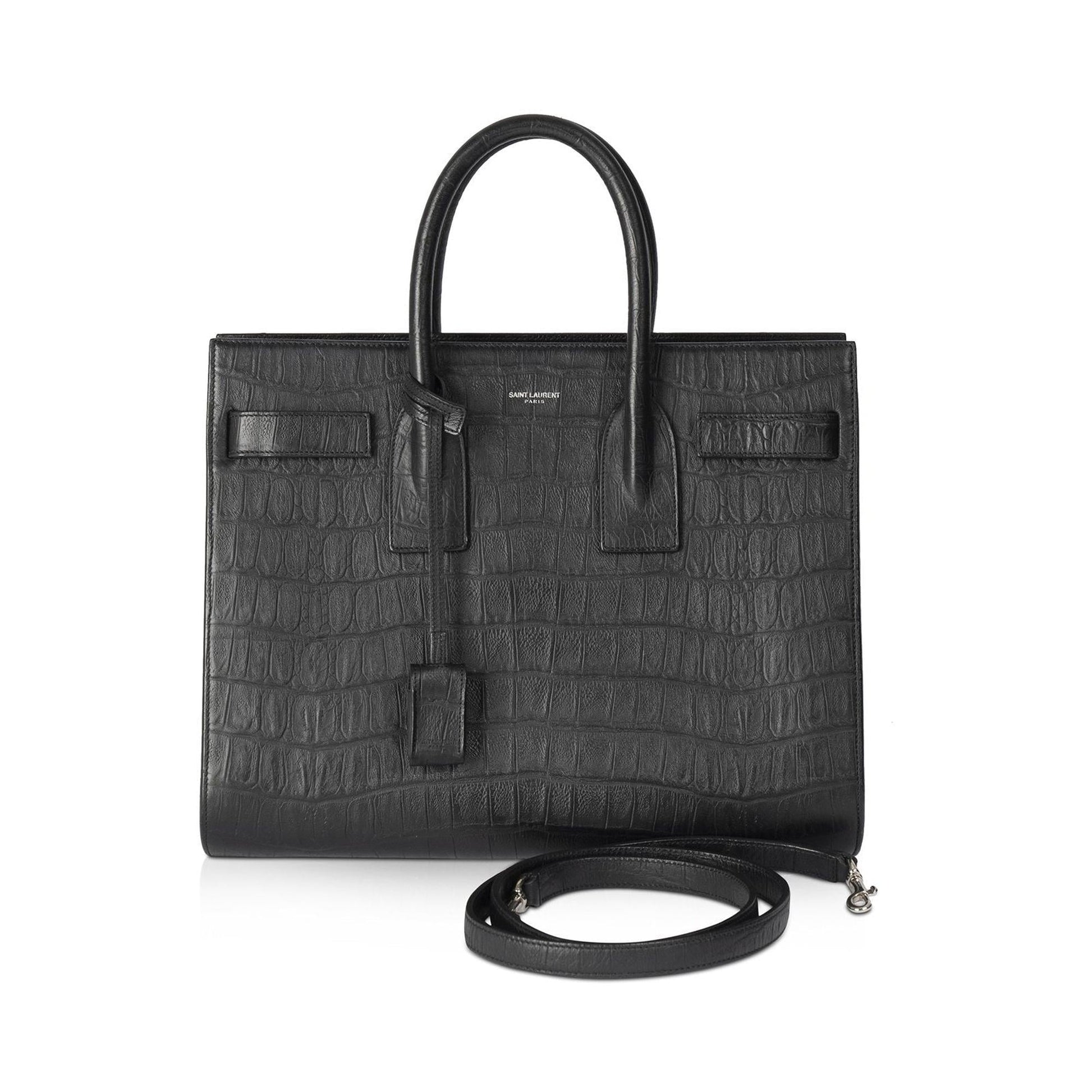 YSL Saint Laurent Embossed Crocodile Sac De Jour Travel Bag Small