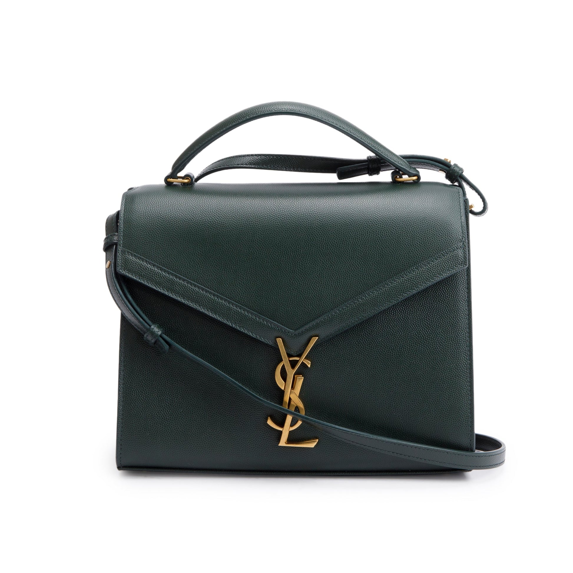 YSL Saint Laurent Grain De Poudre Cassandra Top Handle Bag Leather Green Travel Bag