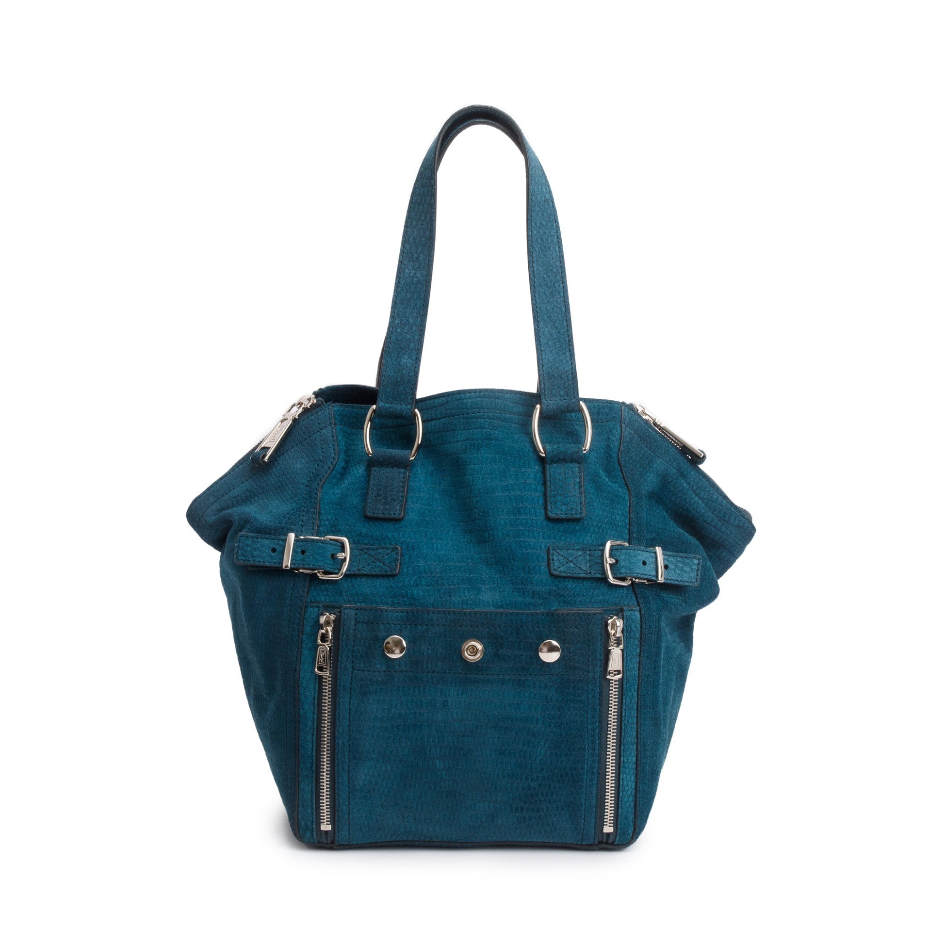 YSL Saint Laurent Python Embossed Downtown Tote Suede Green Tote Bag