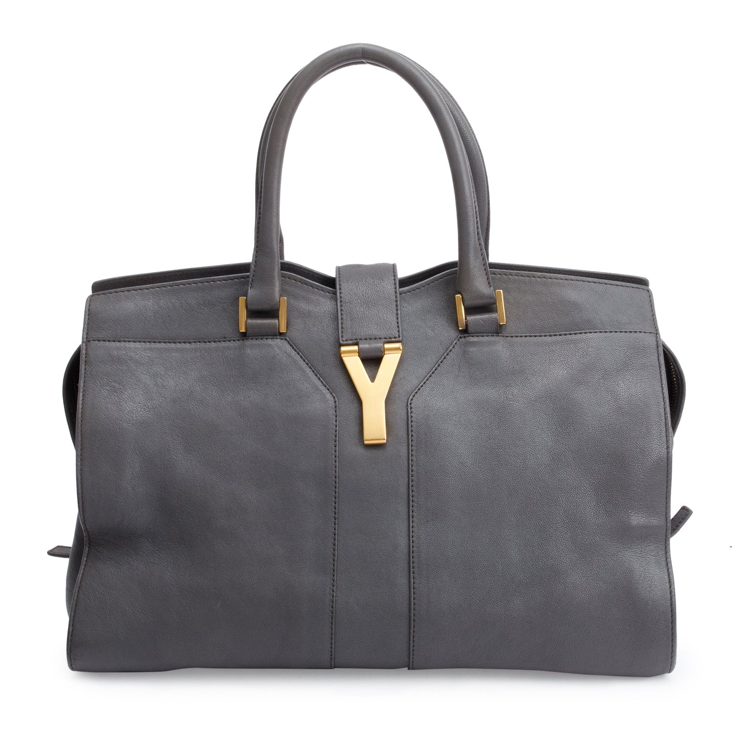 YSL Saint Laurent Grey Calfskin Chyc Cabas Tote Bag Leather Medium