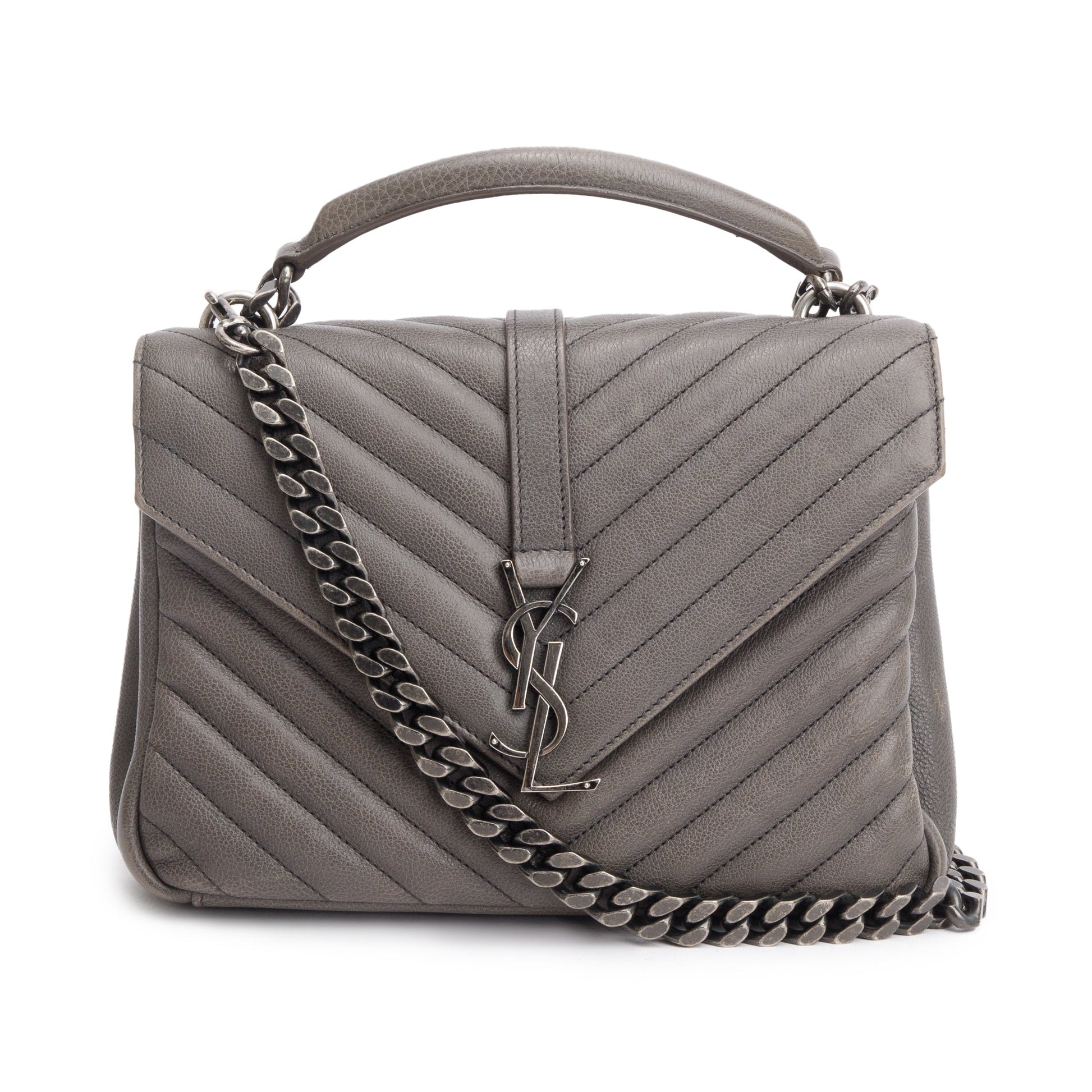 YSL Saint Laurent Grey Chevron College Bag Leather Medium Travel Bag