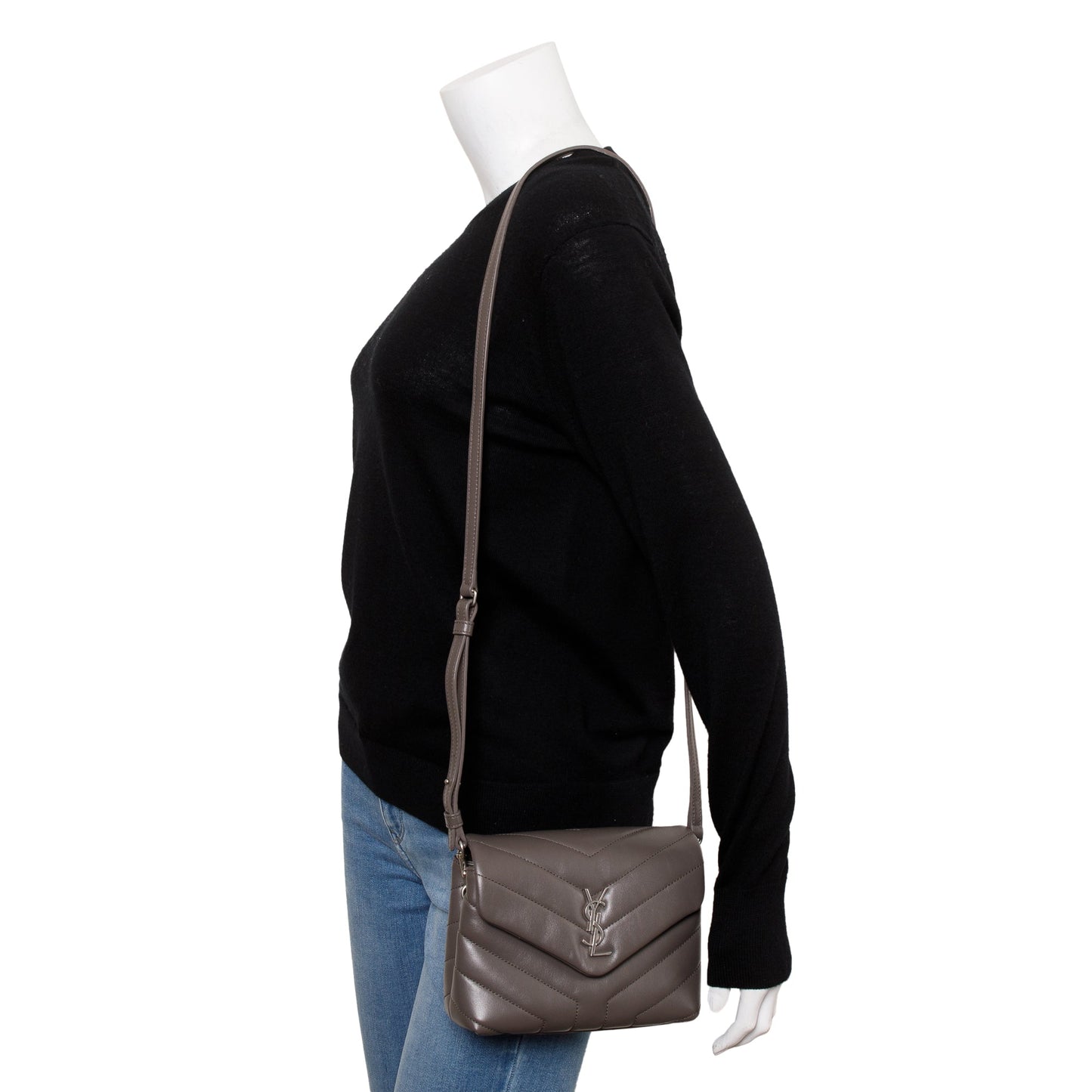 YSL Saint Laurent Grey Toy Loulou Crossbody Bag Matelasse Monogram
