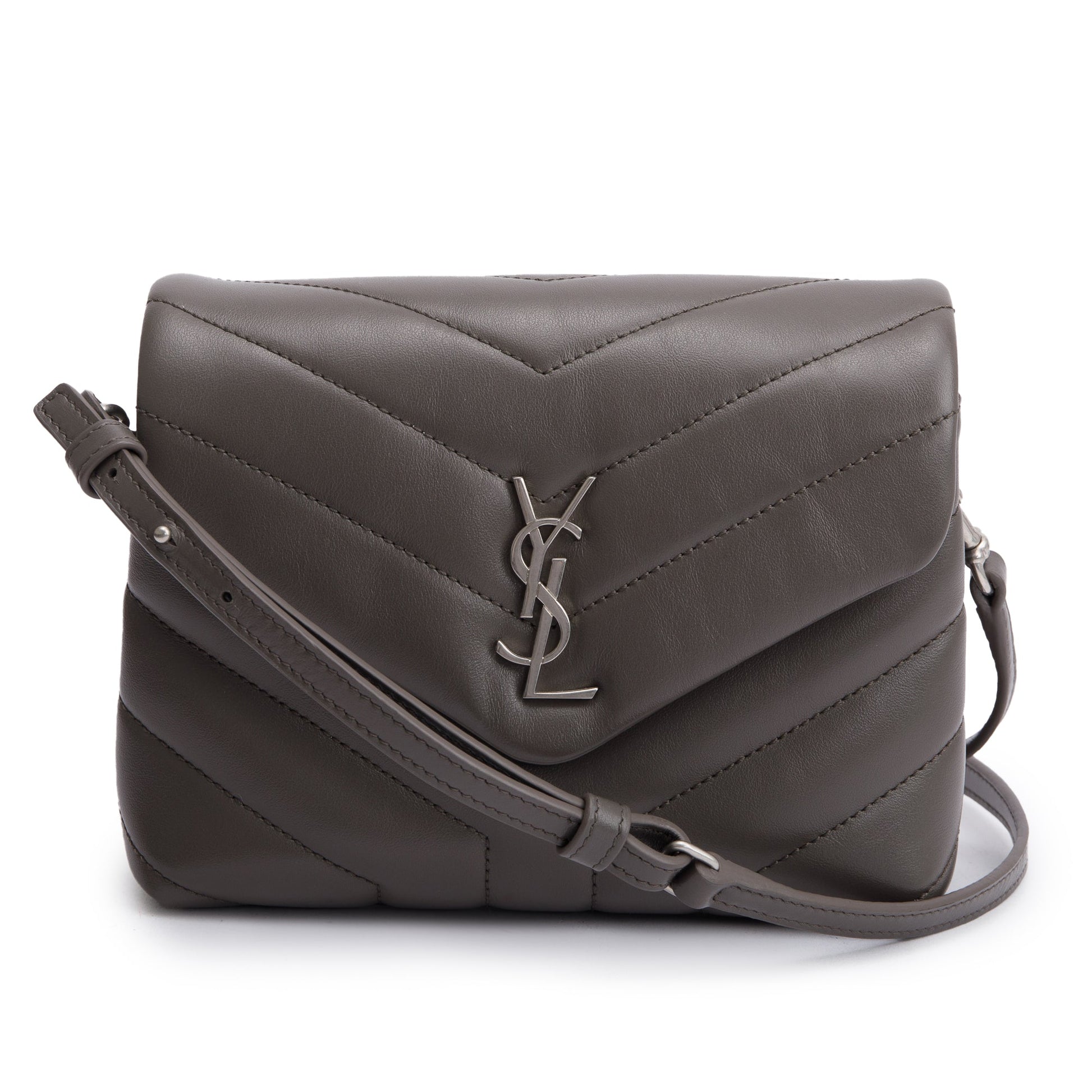 YSL Saint Laurent Grey Toy Loulou Crossbody Bag Matelasse Monogram