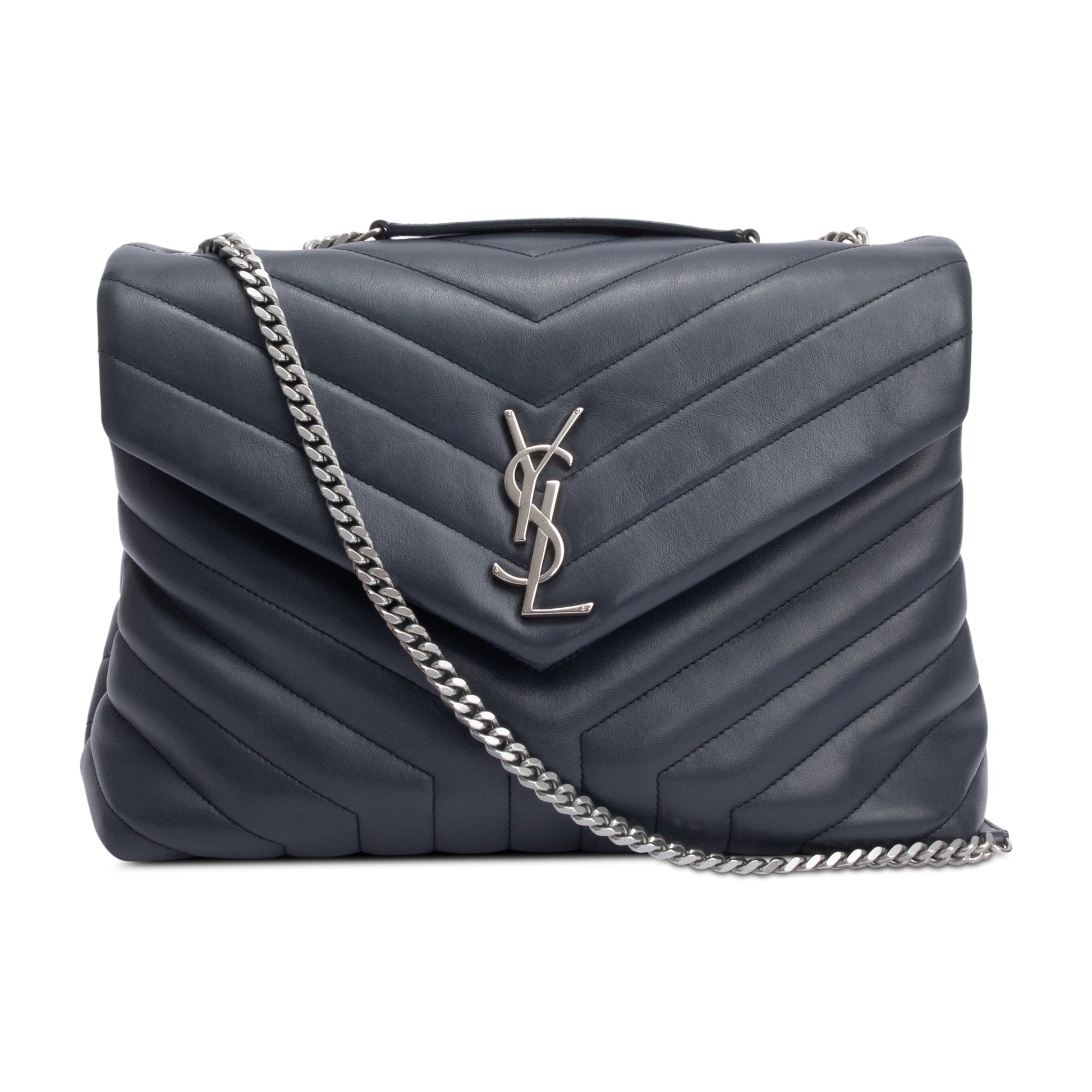YSL Saint Laurent Grey Medium Loulou Shoulder Bag Leather Quilted