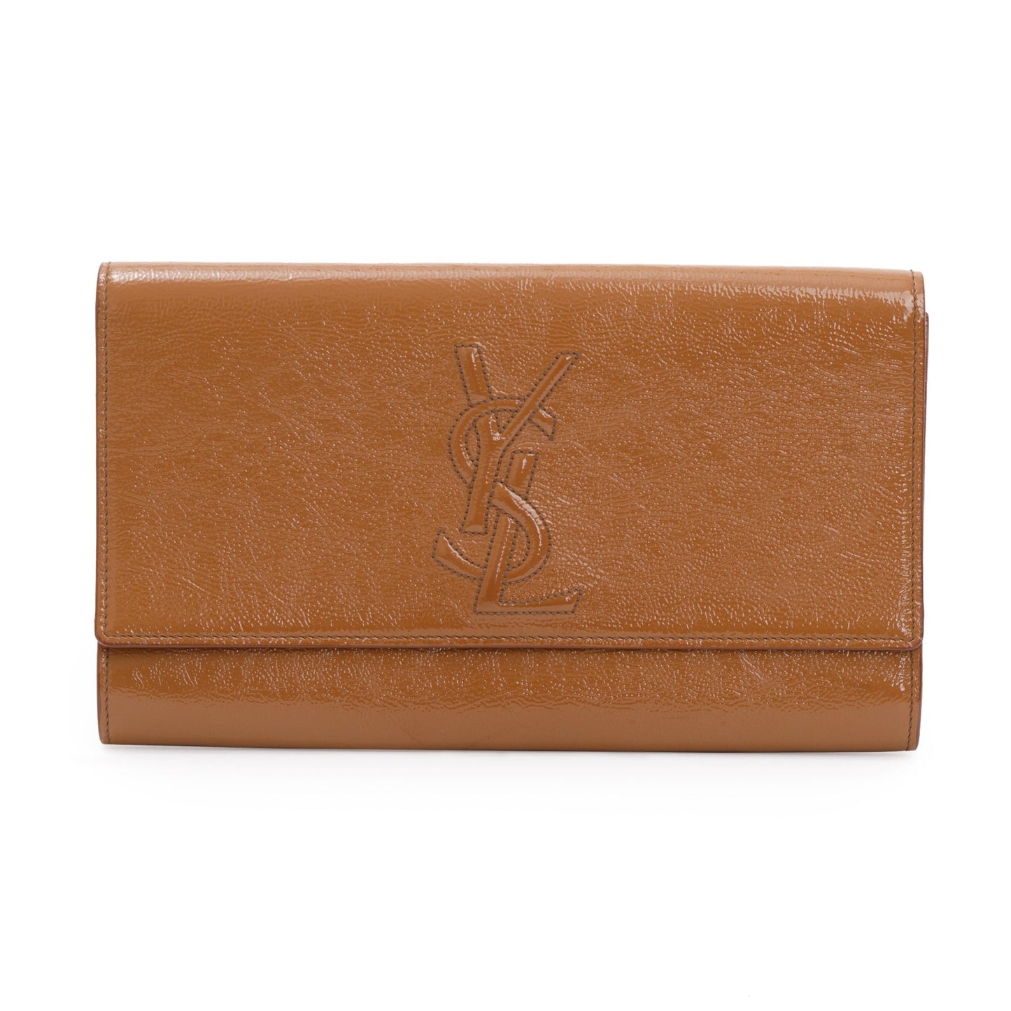 YSL Saint Laurent Patent Belle De Jour Clutch Leather Brown Clutch Bag