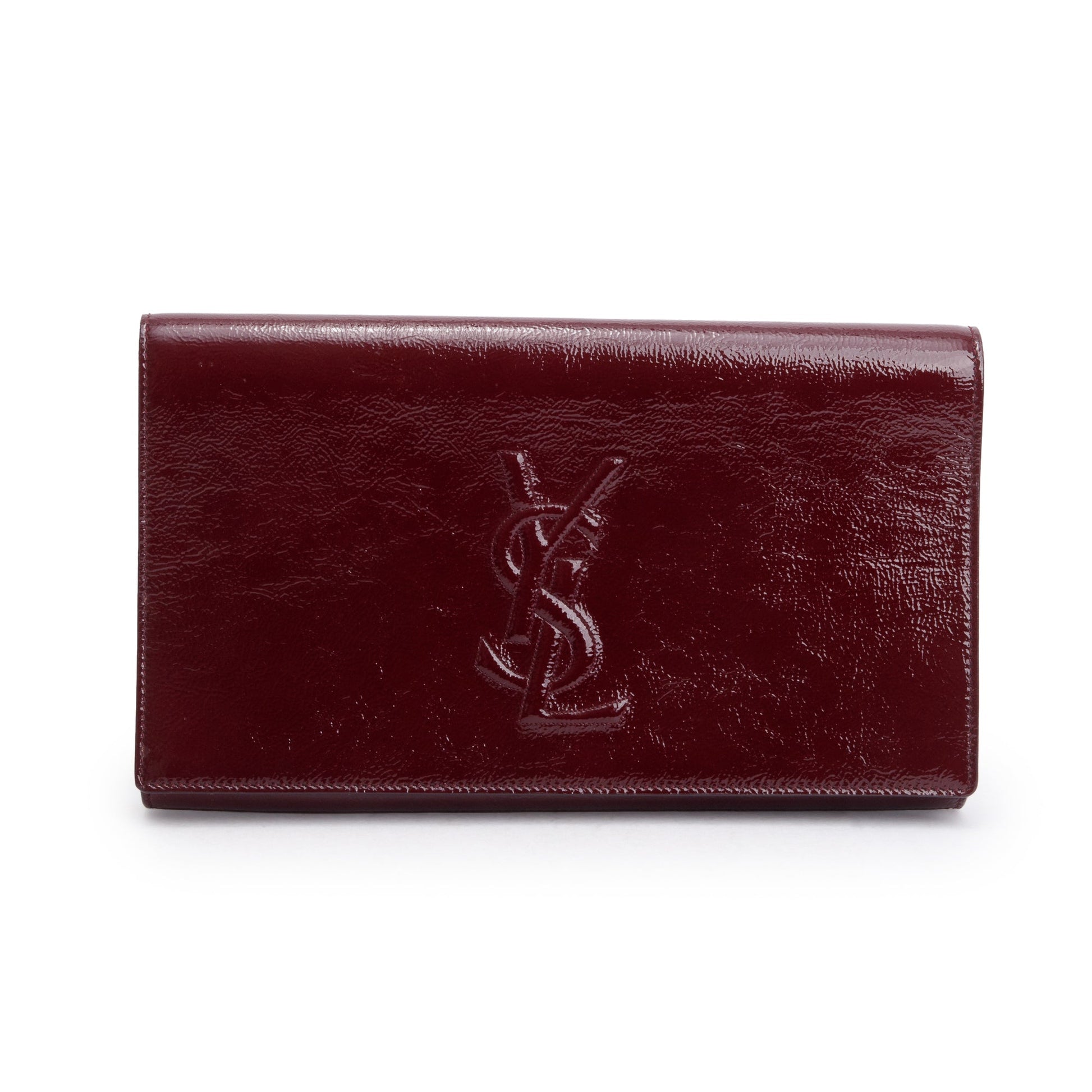 YSL Saint Laurent Burgundy Patent Belle De Jour Clutch Leather Large Clutch Bag