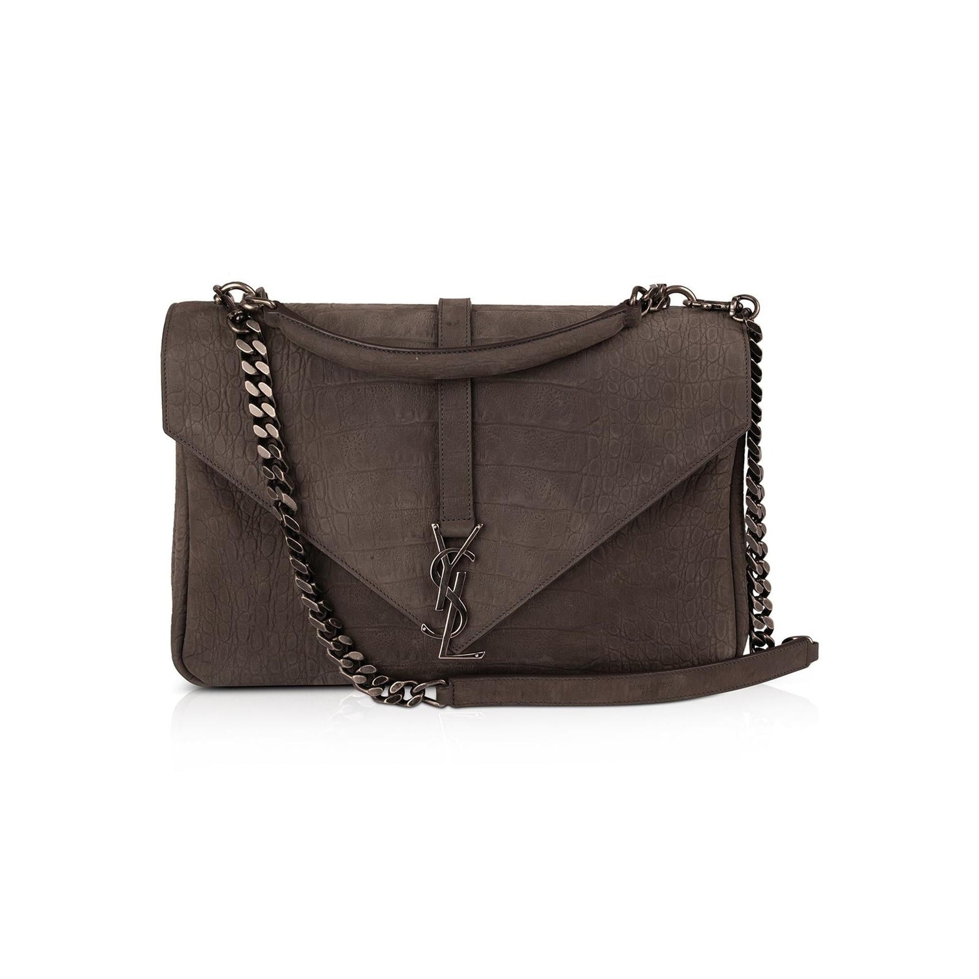 YSL Saint Laurent Croc Embossed Nubuck College Bag Large Travel Bag