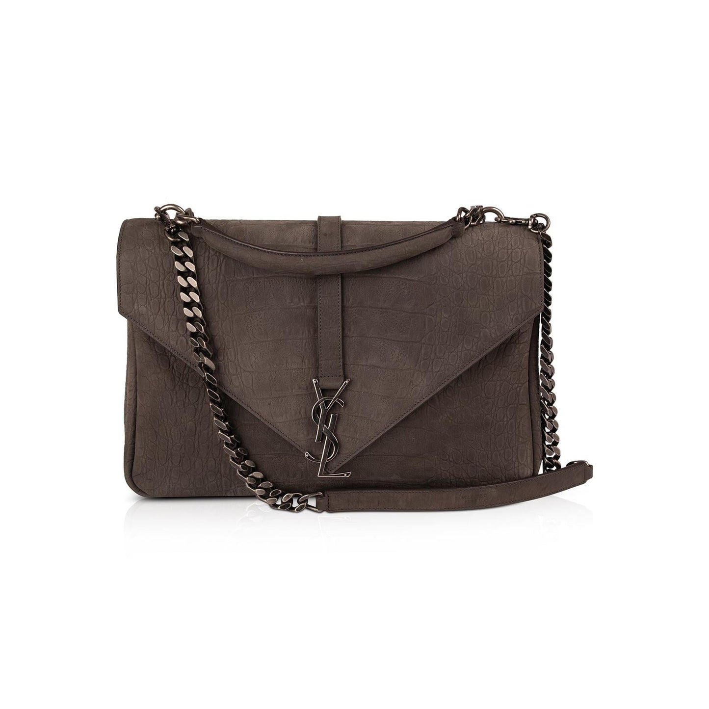 YSL Saint Laurent Croc Embossed Nubuck College Bag Large Travel Bag