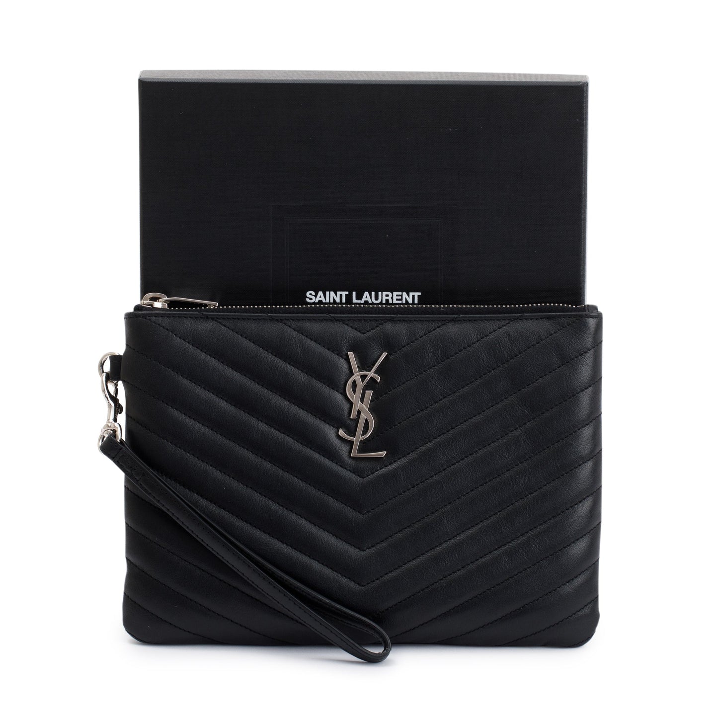 YSL Saint Laurent Cassandre Wrist Pouch Travel Bag Matelasse