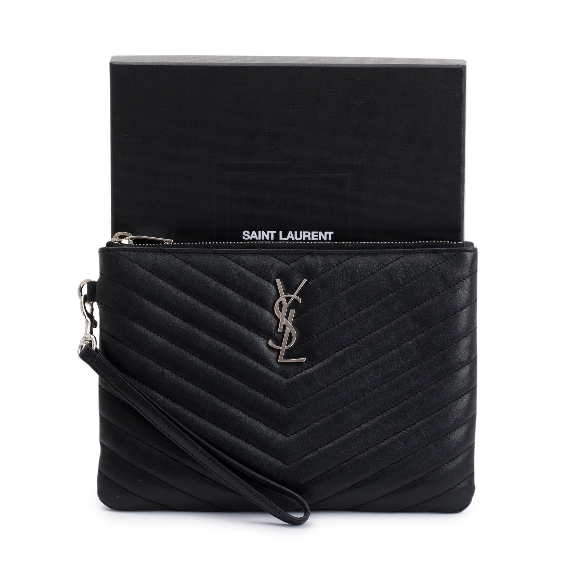 YSL Saint Laurent Cassandre Wrist Pouch Travel Bag Matelasse