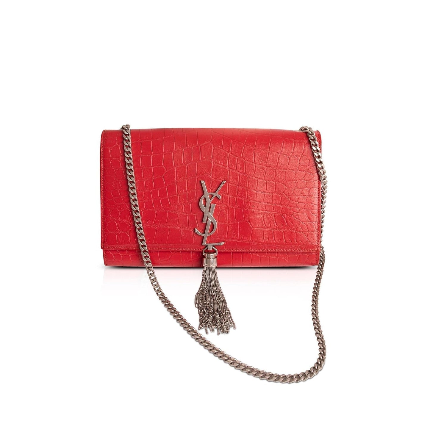 YSL Saint Laurent Croc Embossed Kate Tassel Bag Monogram Medium Travel Bag