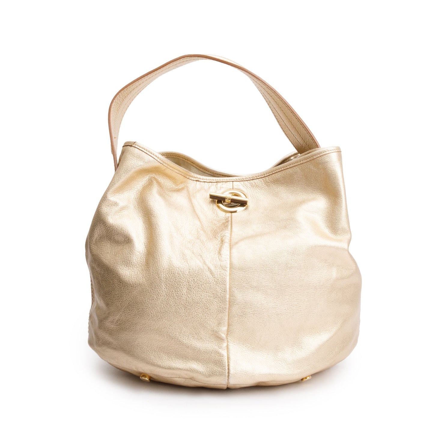 YSL Saint Laurent Metallic Patent Capri Bag Leather Gold Bucket Bag