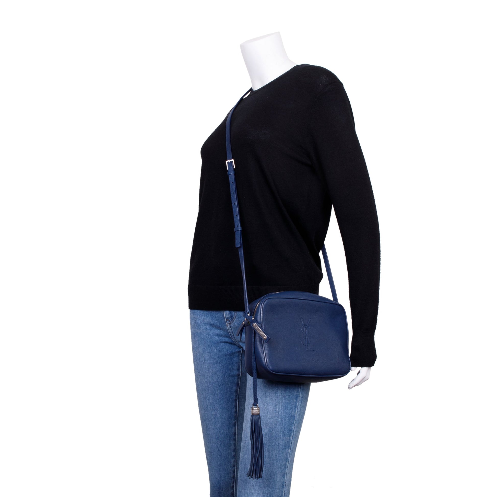YSL Saint Laurent Navy Calfskin Lou Camera Bag Leather Small Crossbody Bag