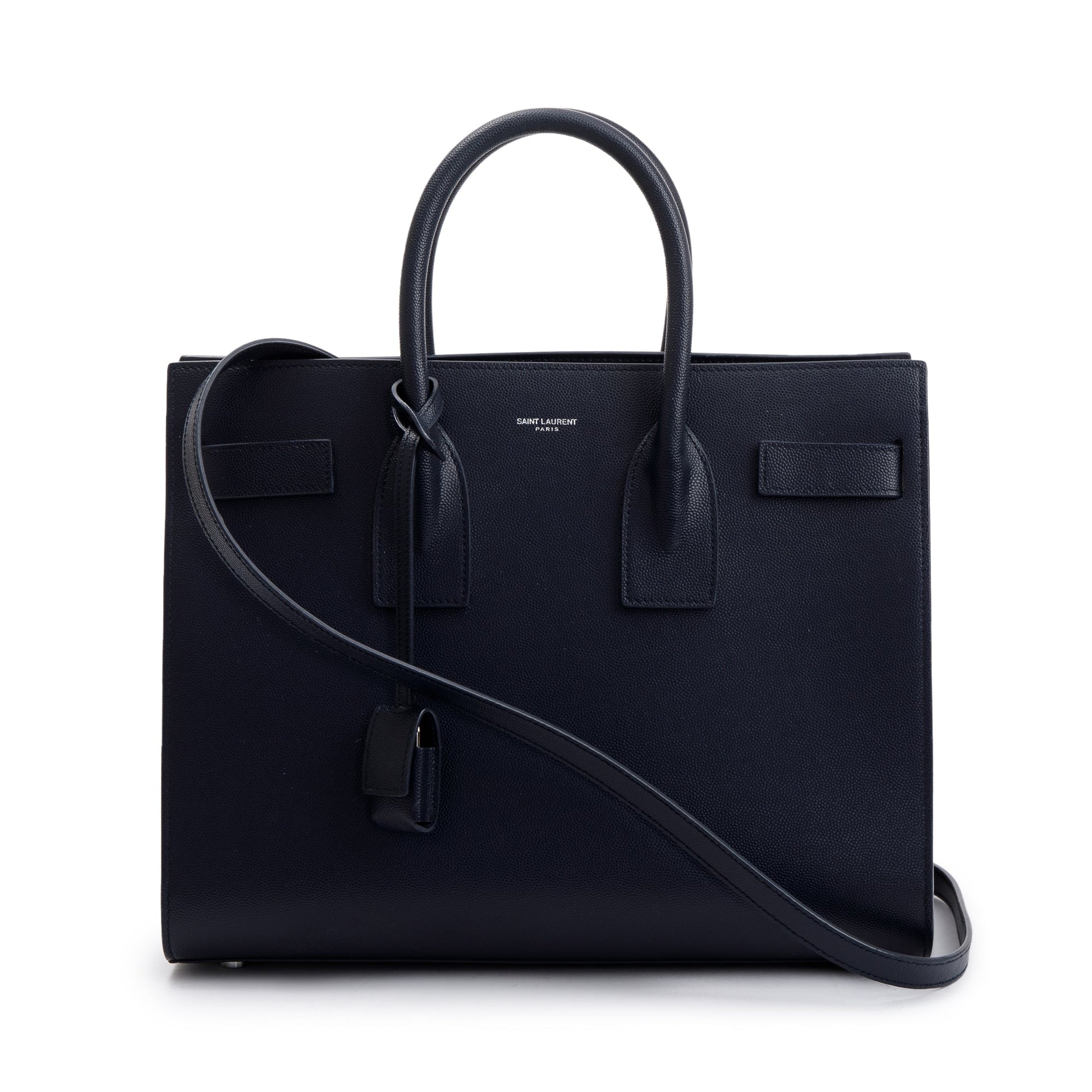 YSL Saint Laurent Navy Grained Sac De Jour Travel Bag Leather Small