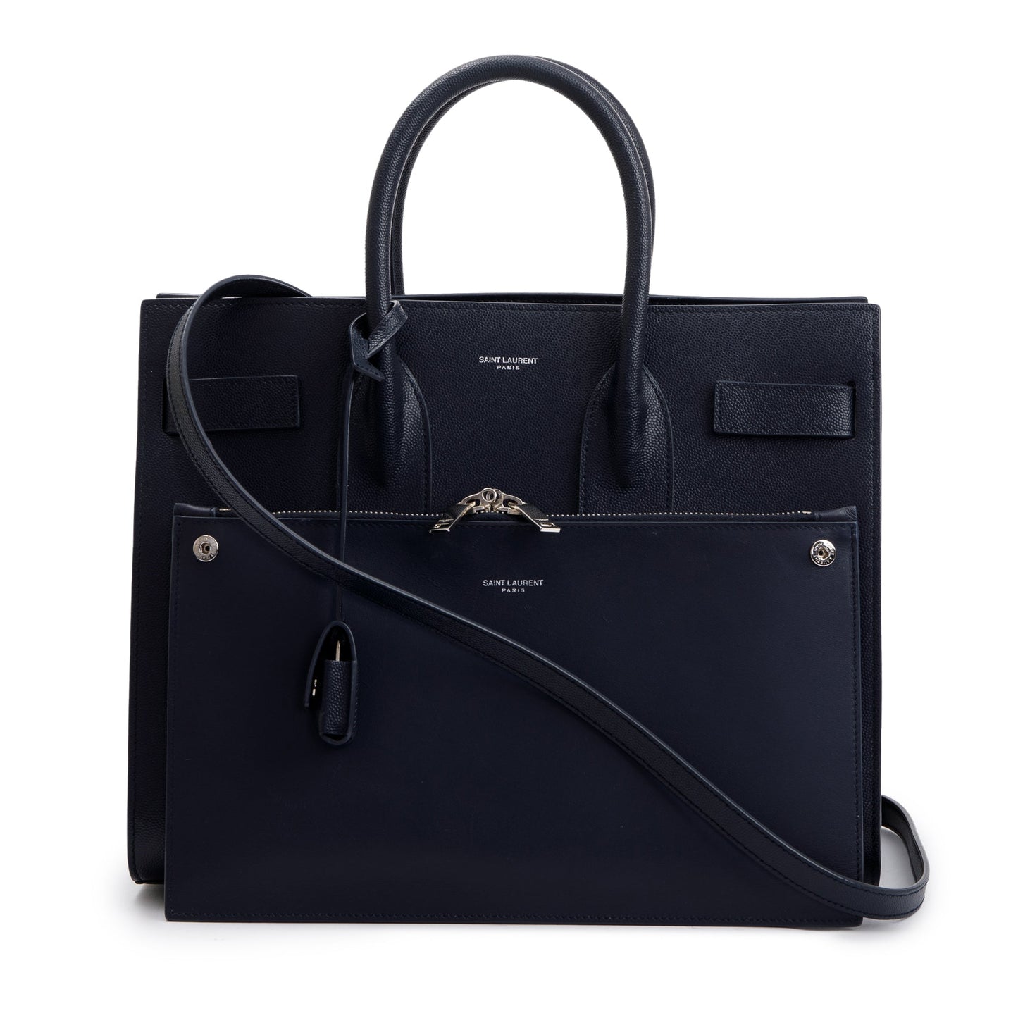 YSL Saint Laurent Navy Grained Sac De Jour Travel Bag Leather Small