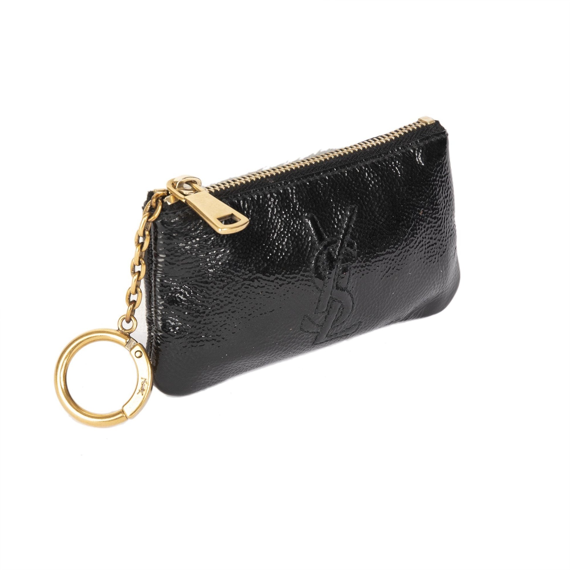 YSL Saint Laurent Patent Key Pouch Travel Bag Leather