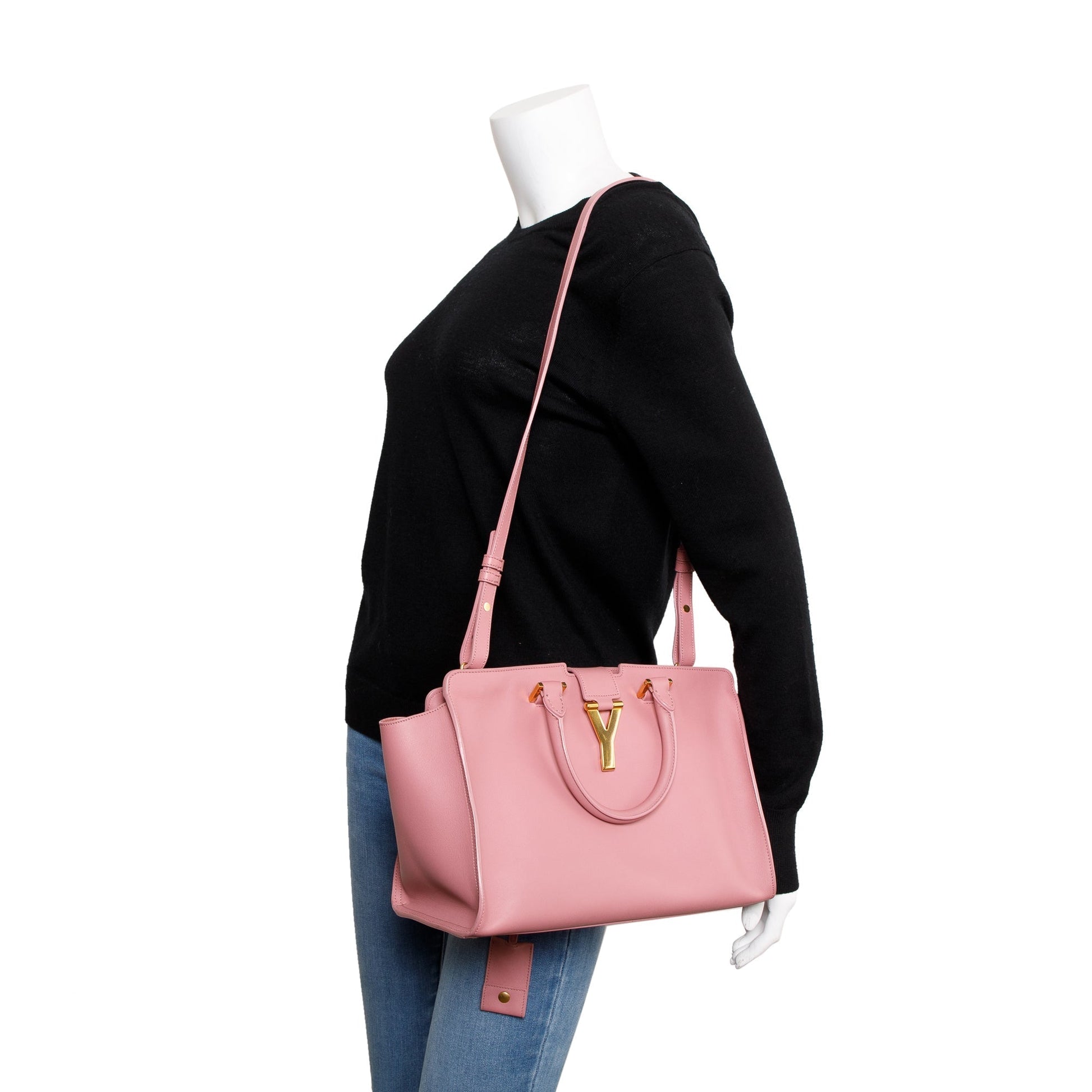 YSL Saint Laurent Calfskin Cabas Tote Bag Leather Pink