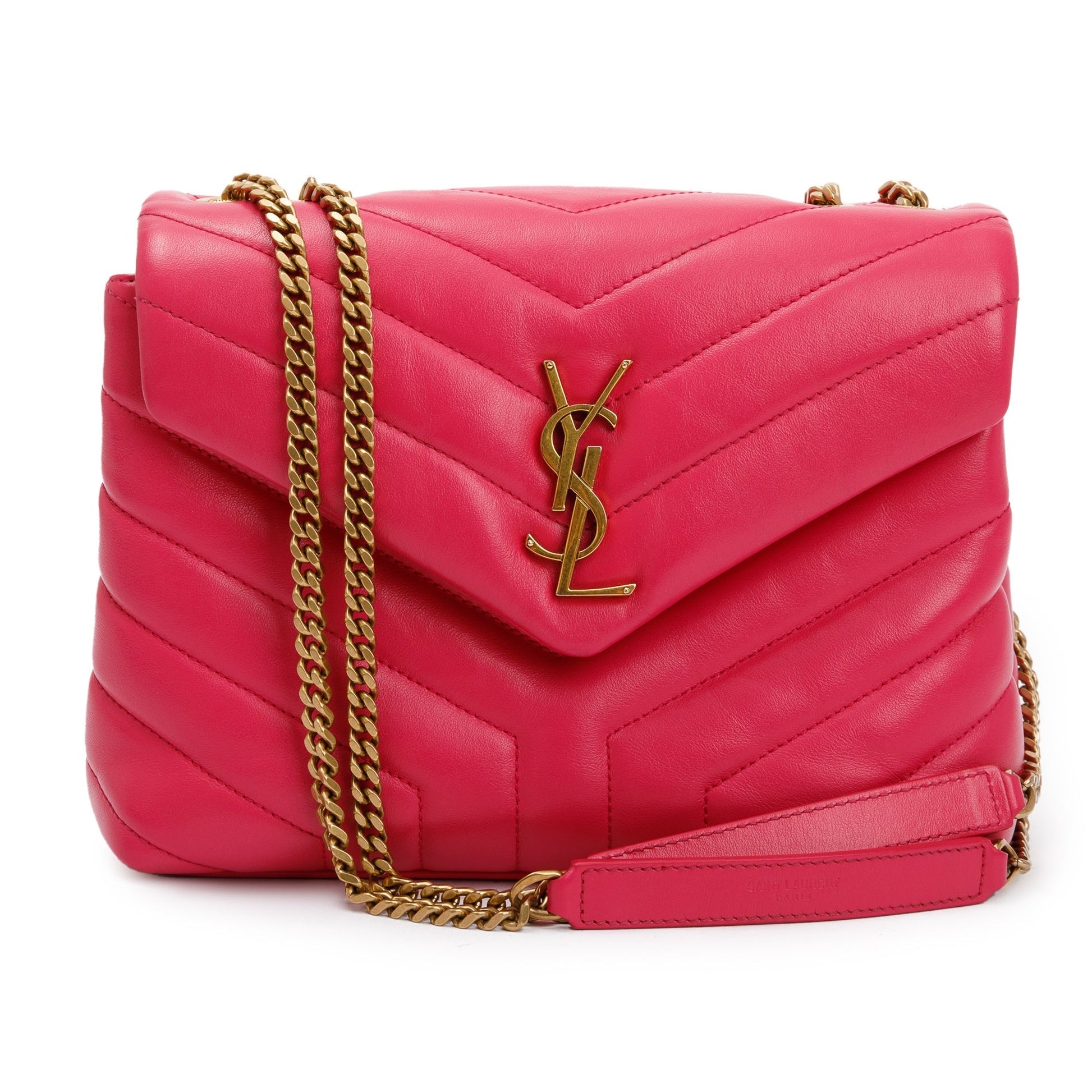 YSL Saint Laurent Loulou Chain Shoulder Bag Leather Pink