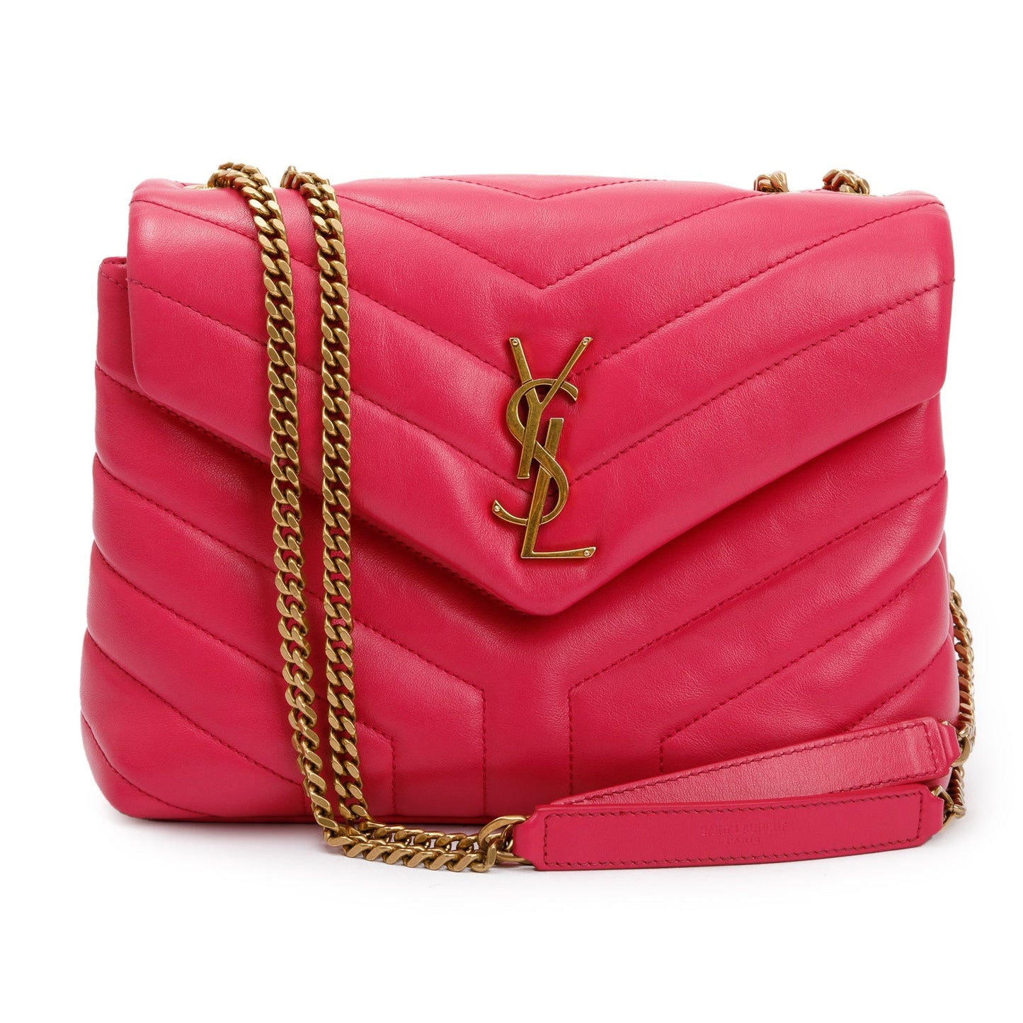 YSL Saint Laurent Loulou Chain Shoulder Bag Leather Pink