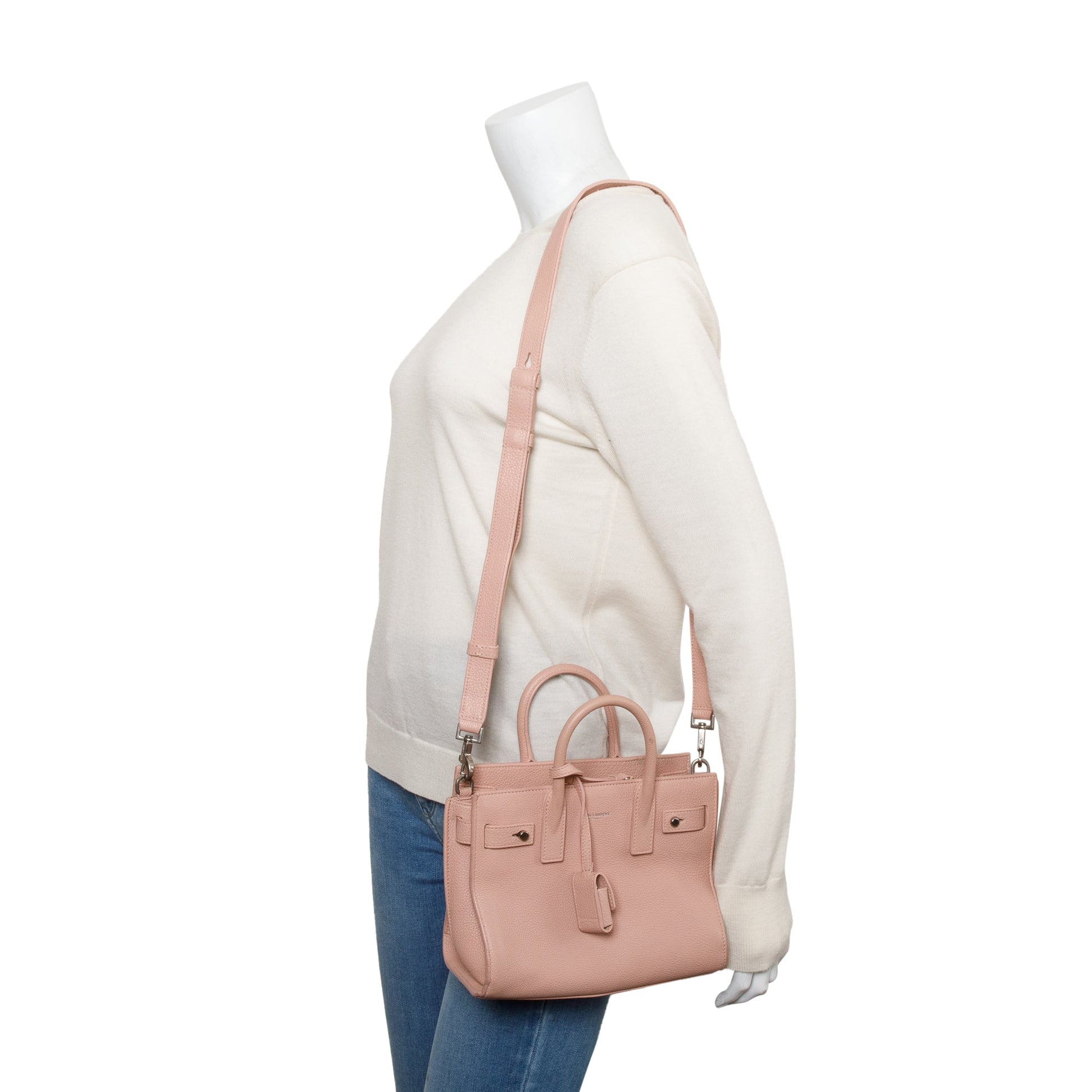 YSL Saint Laurent Supple Calfskin Nano Sac De Jour Travel Leather Pink Travel Bag