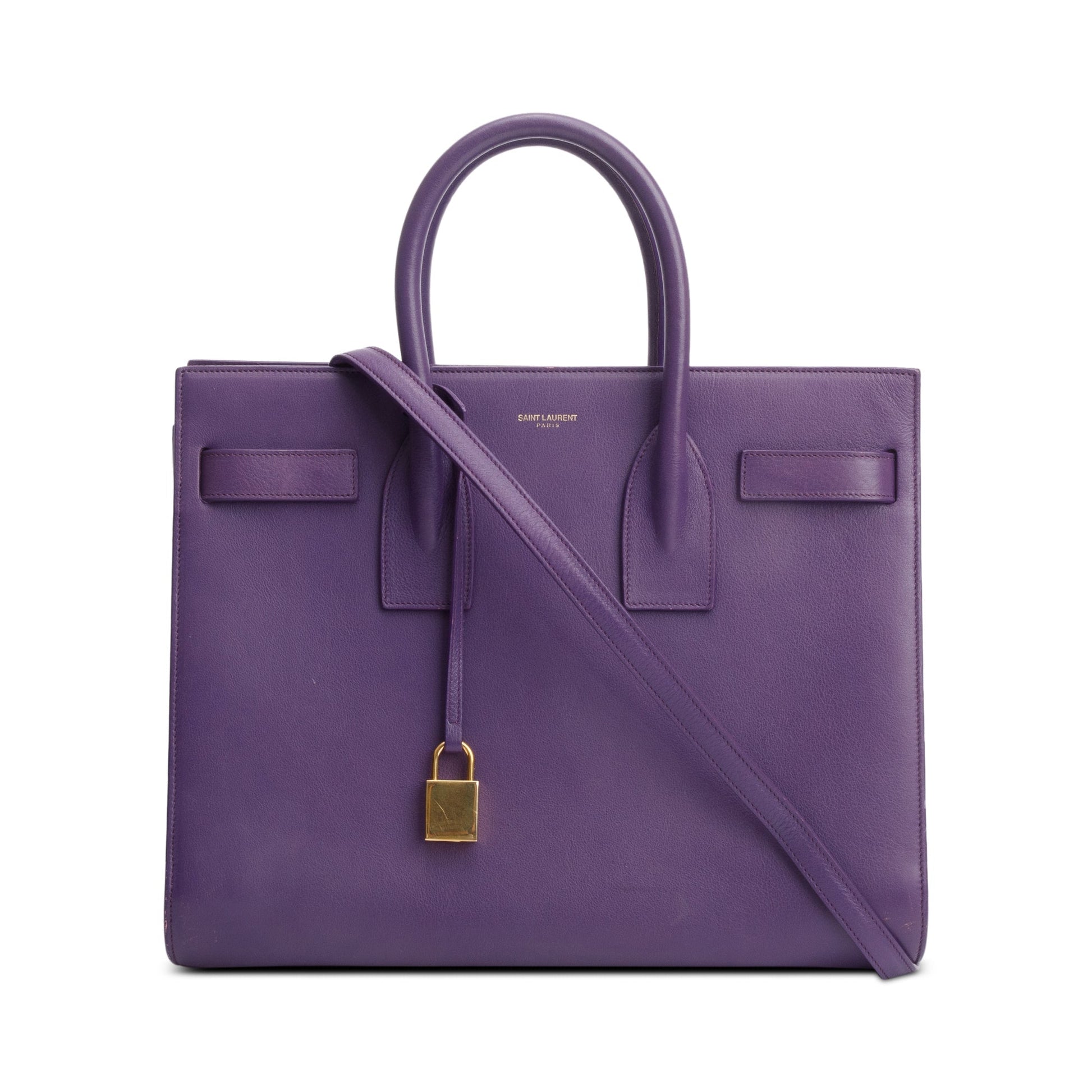 YSL Saint Laurent Purple Calfskin Sac De Jour Travel Bag Leather Small