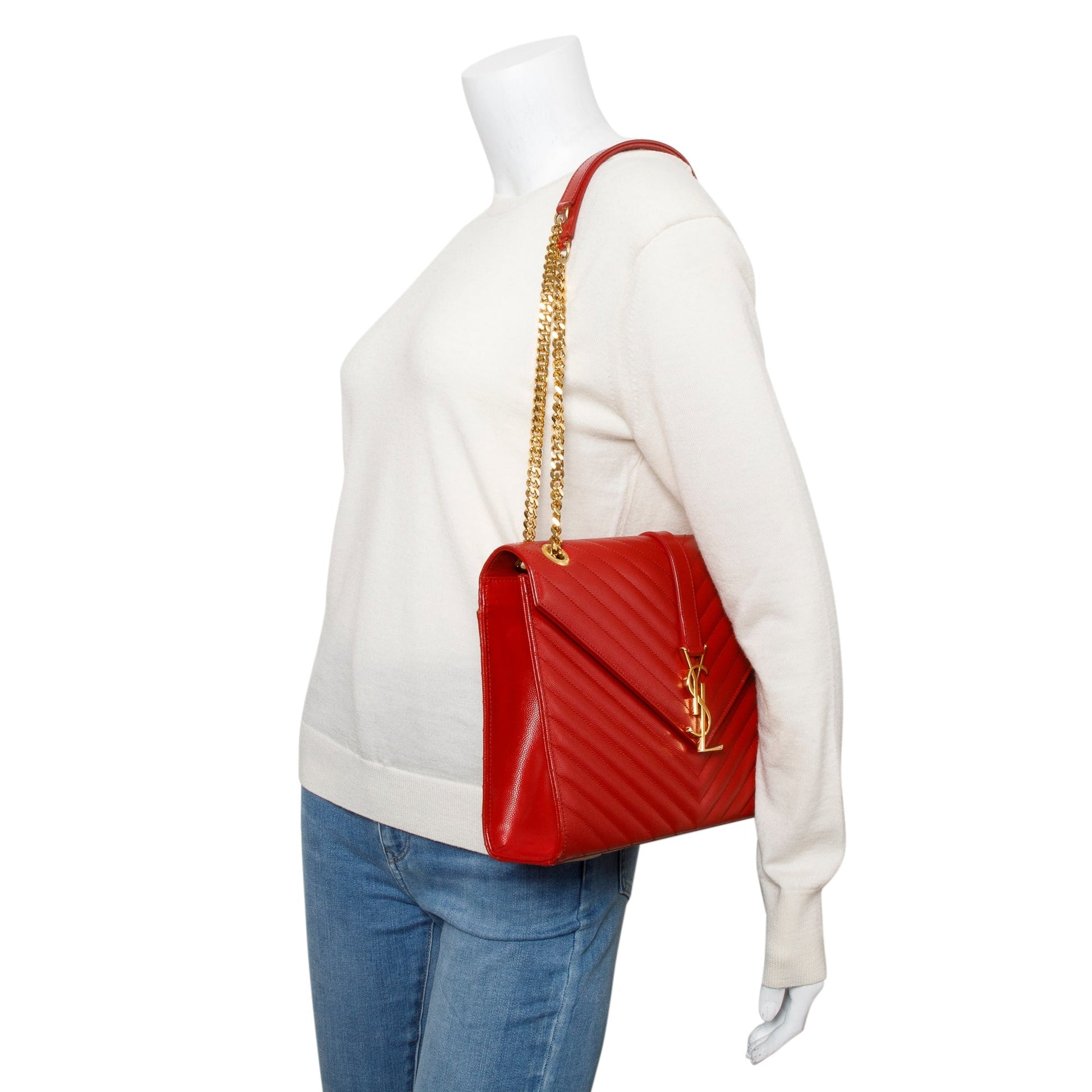 YSL Saint Laurent Grain De Poudre Large Envelope Chain Bag Leather Quilted Travel Bag Bag 57978