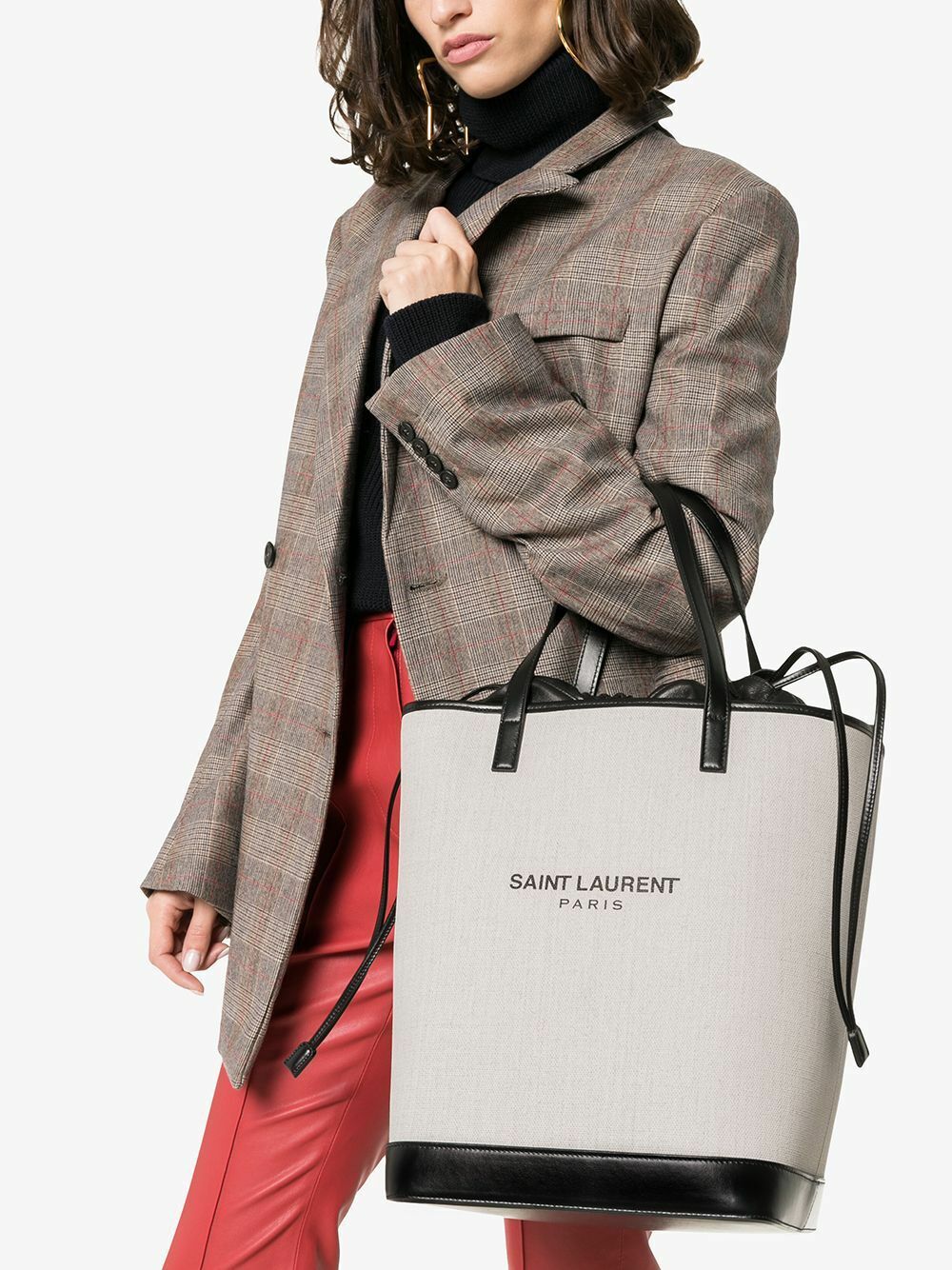 YSL Saint Laurent Yves Teddy Tote Bag Leather Canvas