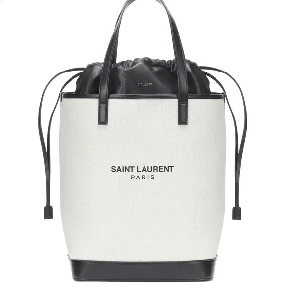 YSL Saint Laurent Yves Teddy Tote Bag Leather Canvas