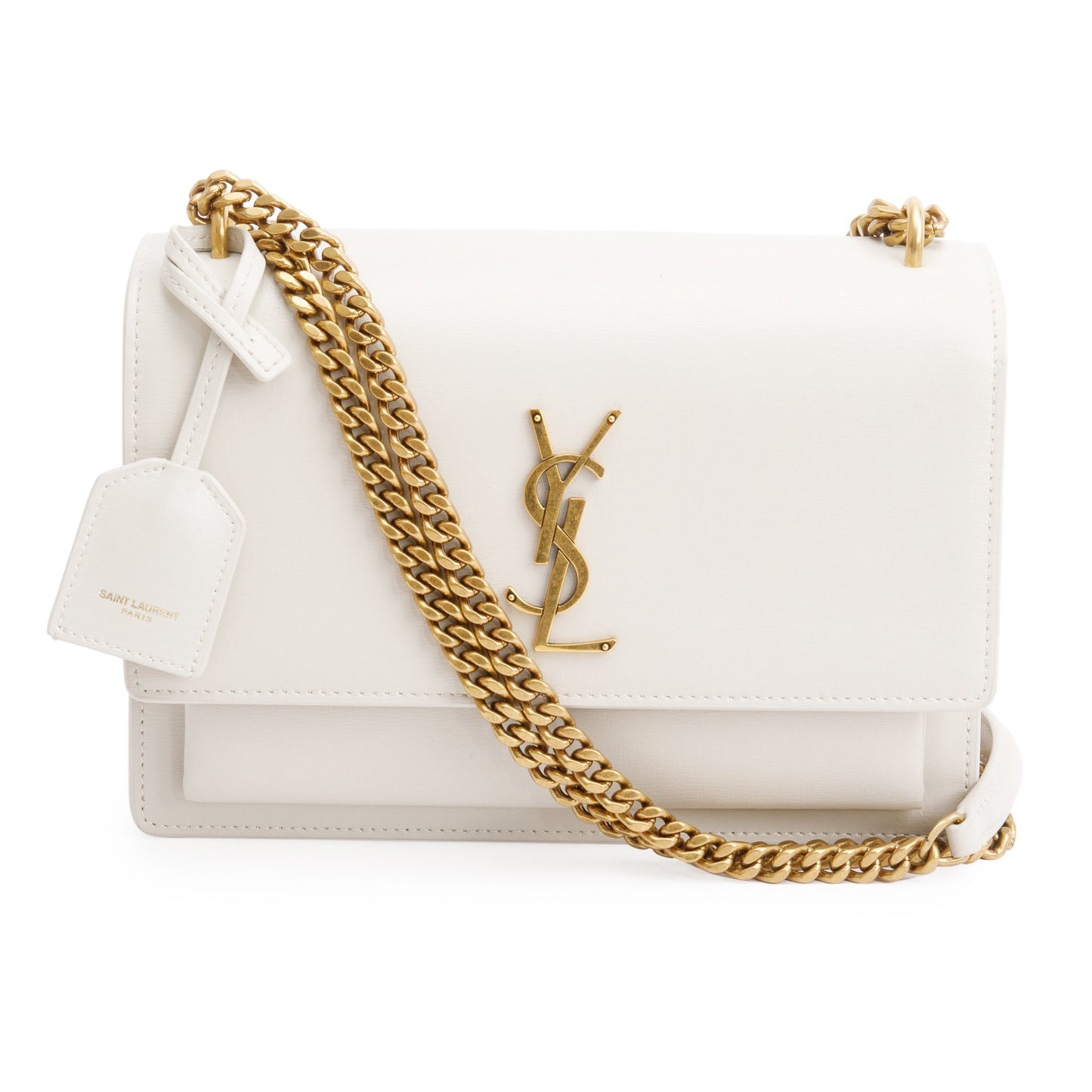 YSL Saint Laurent Calfskin Sunset Shoulder Bag Leather White