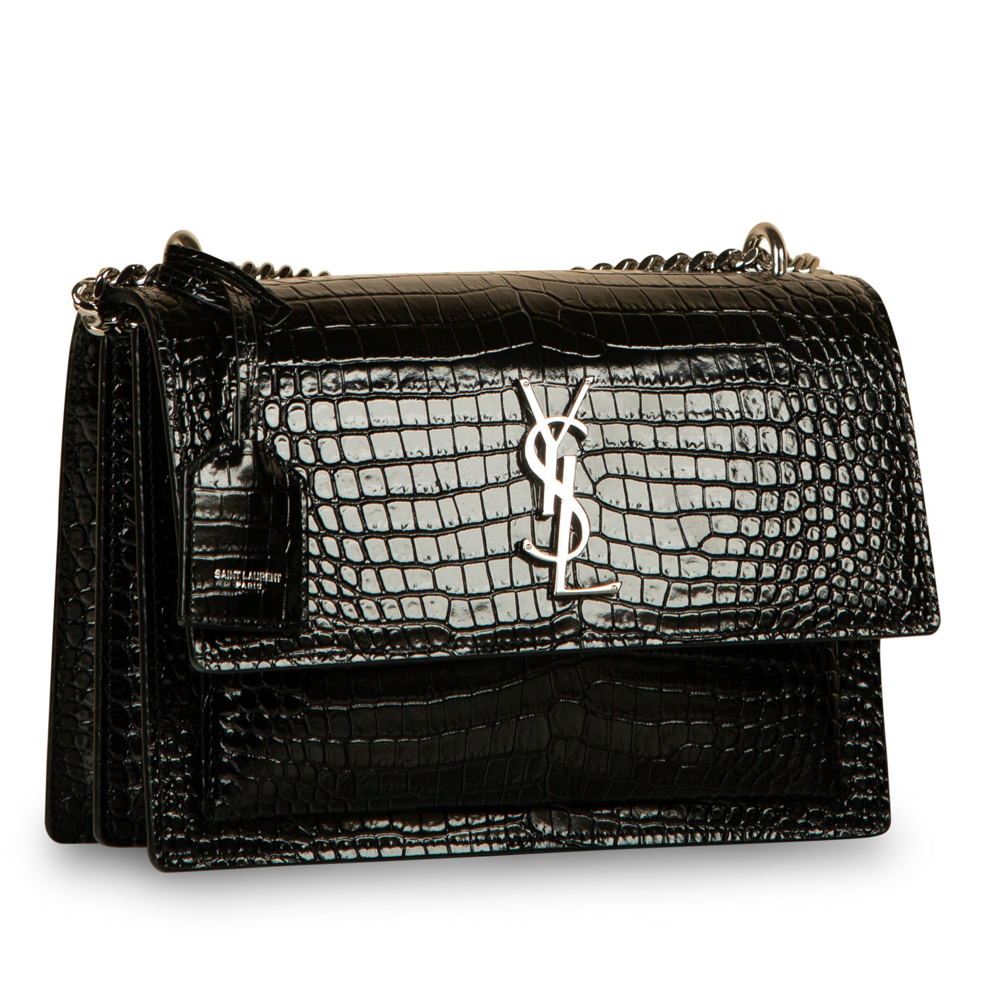 YSL Saint Laurent Sunset Croc Crossbody Bag Medium Embossed