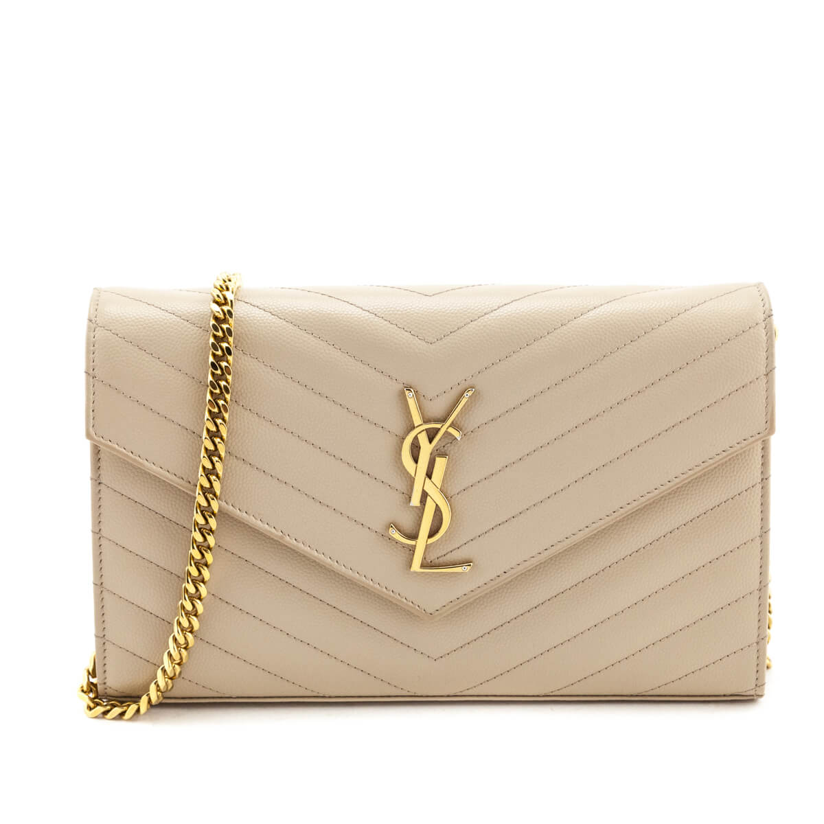 YSL Saint Laurent Trending Grain De Poudre Chevron Chain Wallet Matelasse Monogram Travel Bag
