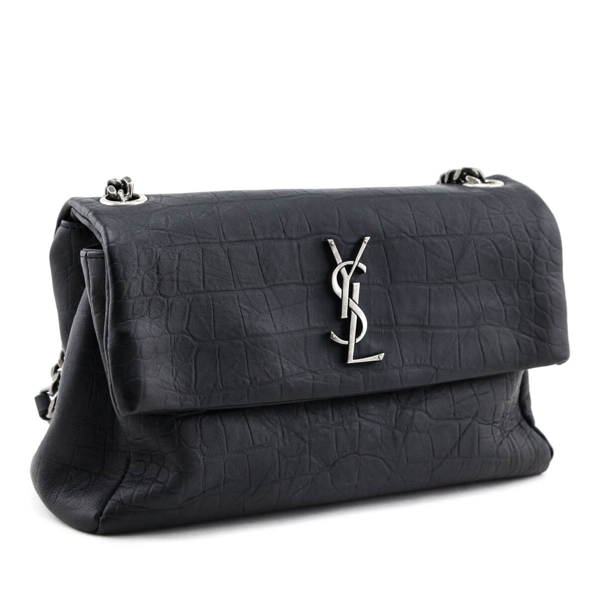 YSL Saint Laurent Trending Crocodile Embossed West Hollywood Bag Black Medium Travel Bag