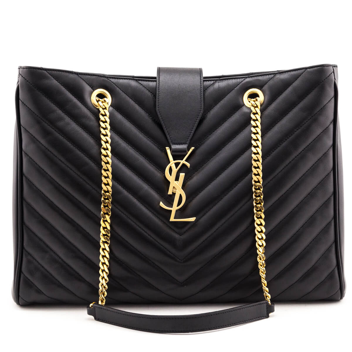 YSL Saint Laurent Trending Chevron Shopping Bag Matelasse Black Tote Bag