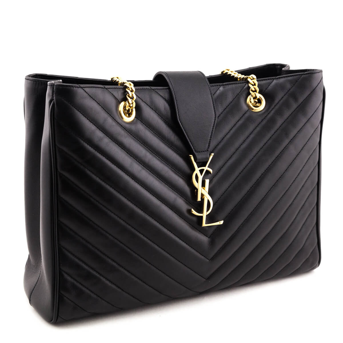 YSL Saint Laurent Trending Chevron Shopping Bag Matelasse Black Tote Bag