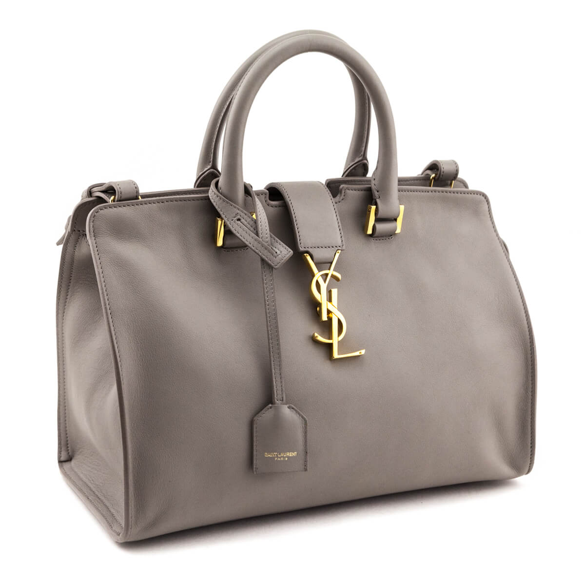 YSL Saint Laurent Trending Gray Calfskin Cabas Bag Monogram Small Travel Bag