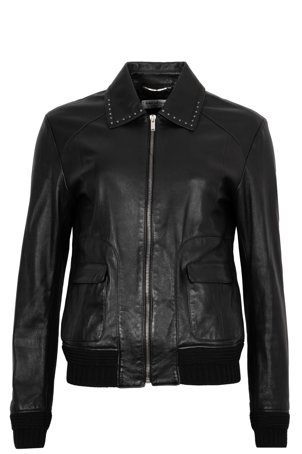 YSL Saint Laurent Studded Knitted Jacket Leather Black Handbag